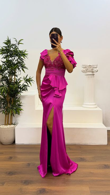 Laced Satin Evening Dress
