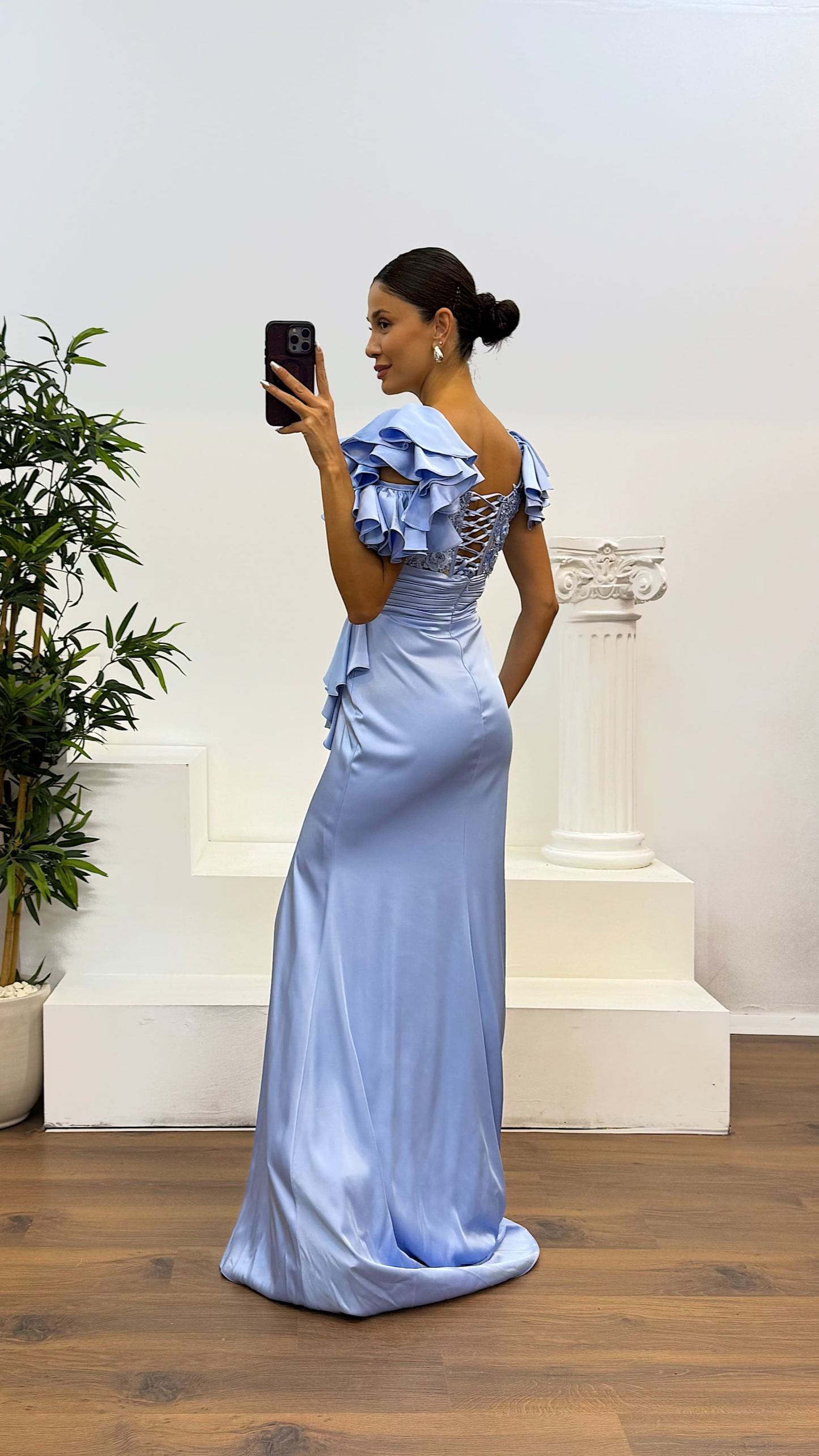 Laced Satin Evening Dress