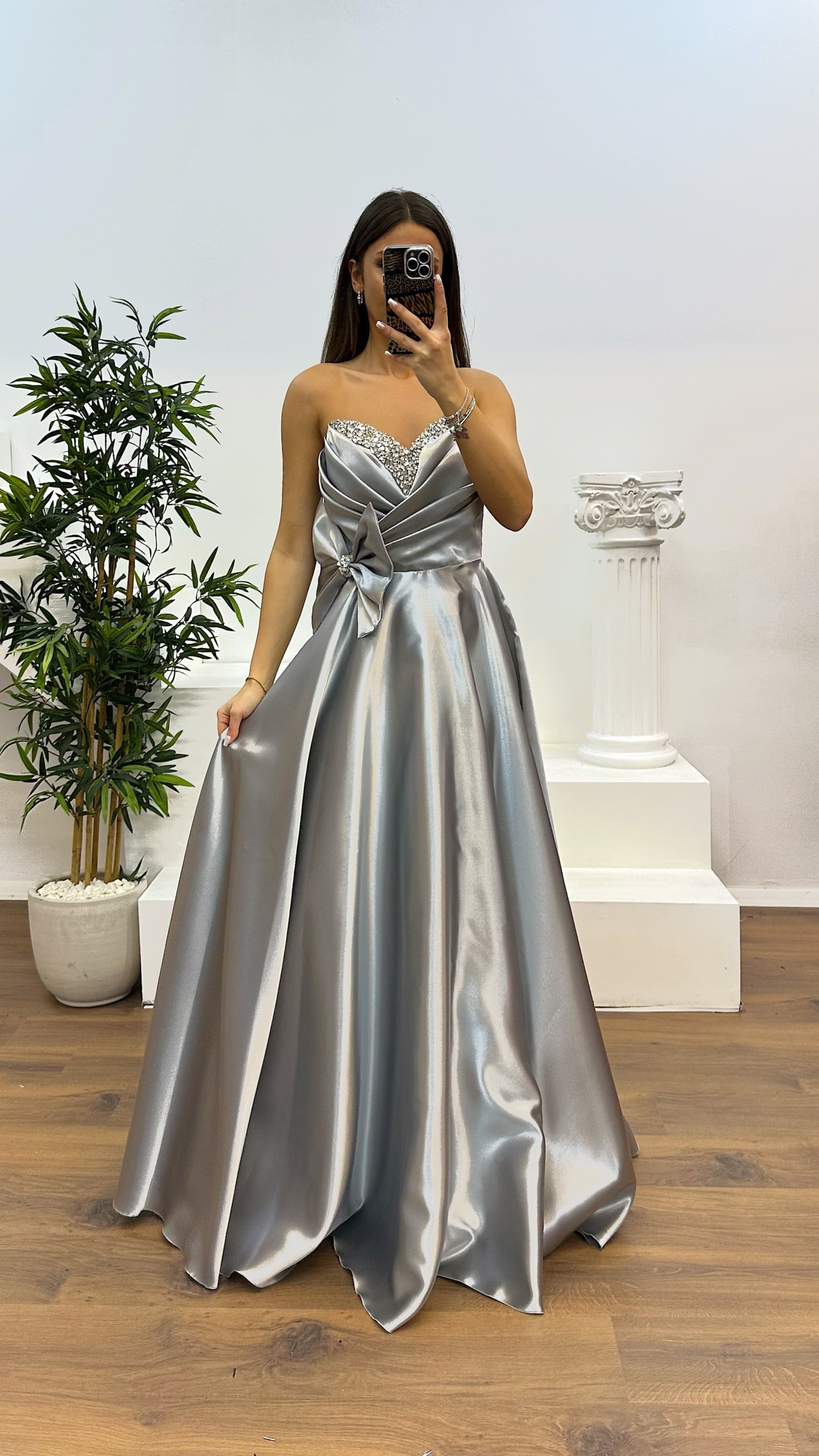 Strapless Bow Detail Evening Dress