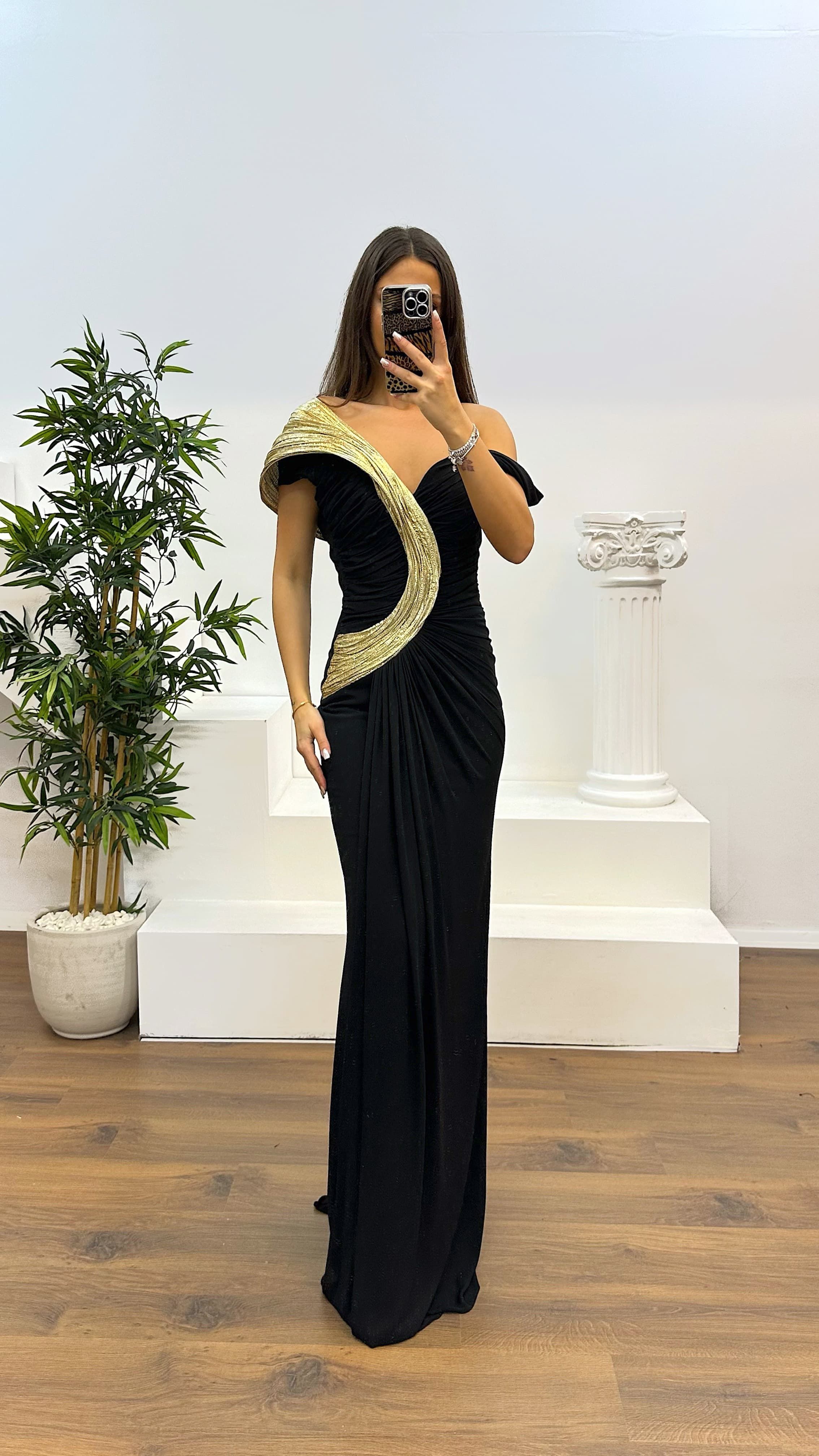 Chest Draped Satin Evening Dress
