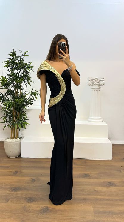 One Shoulder Draped Evening Dress