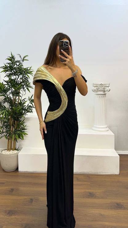 One Shoulder Draped Evening Dress