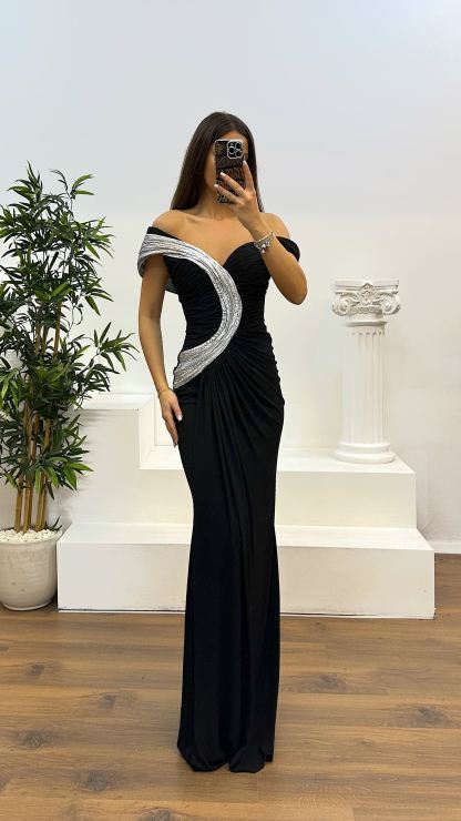 One Shoulder Draped Evening Dress