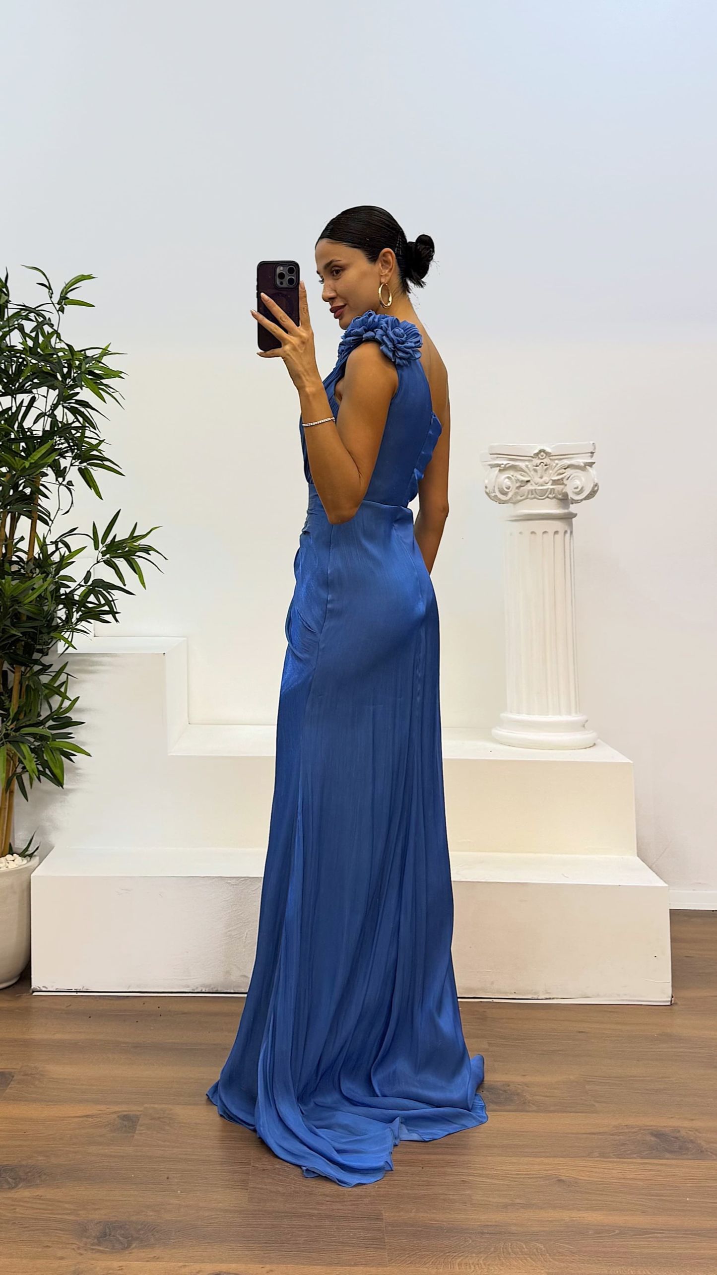 One-Shoulder Floral Detail Evening Dress