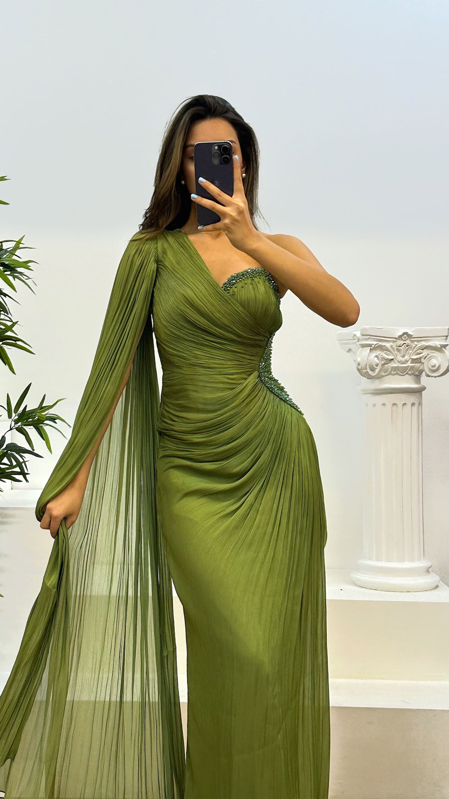 Single Sleeve Waist Detail Evening Dress
