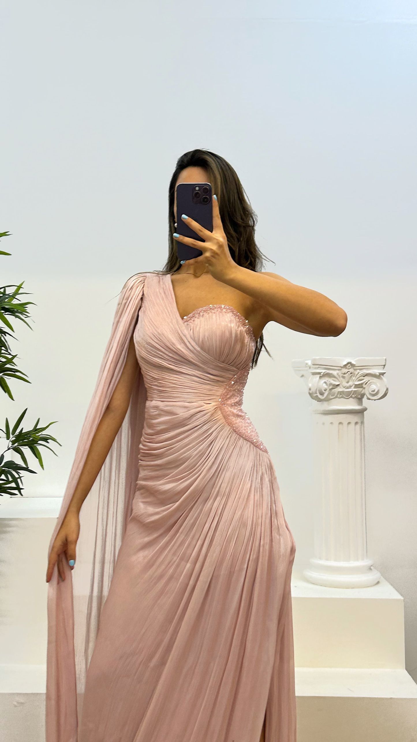 Single Sleeve Waist Detail Evening Dress