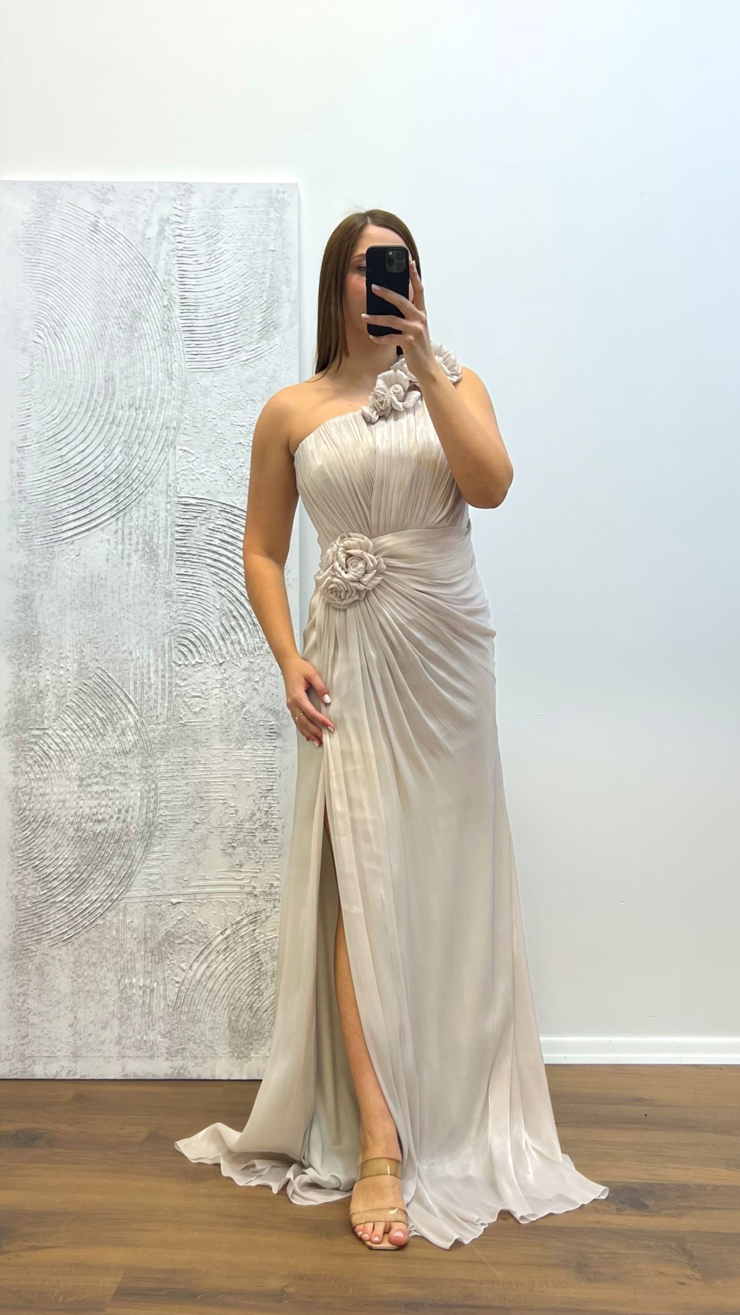 One Shoulder Floral Detail Plus Size Evening Dress