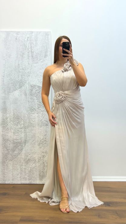 One Shoulder Floral Detail Plus Size Evening Dress