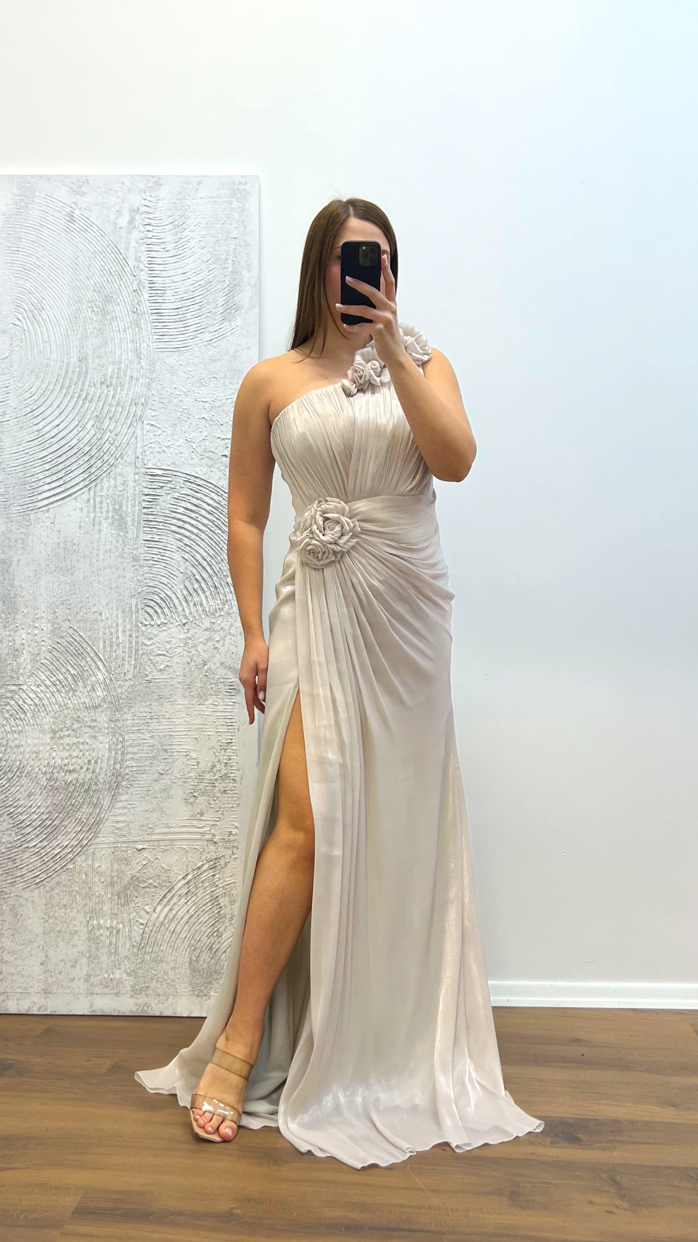 One Shoulder Floral Detail Plus Size Evening Dress