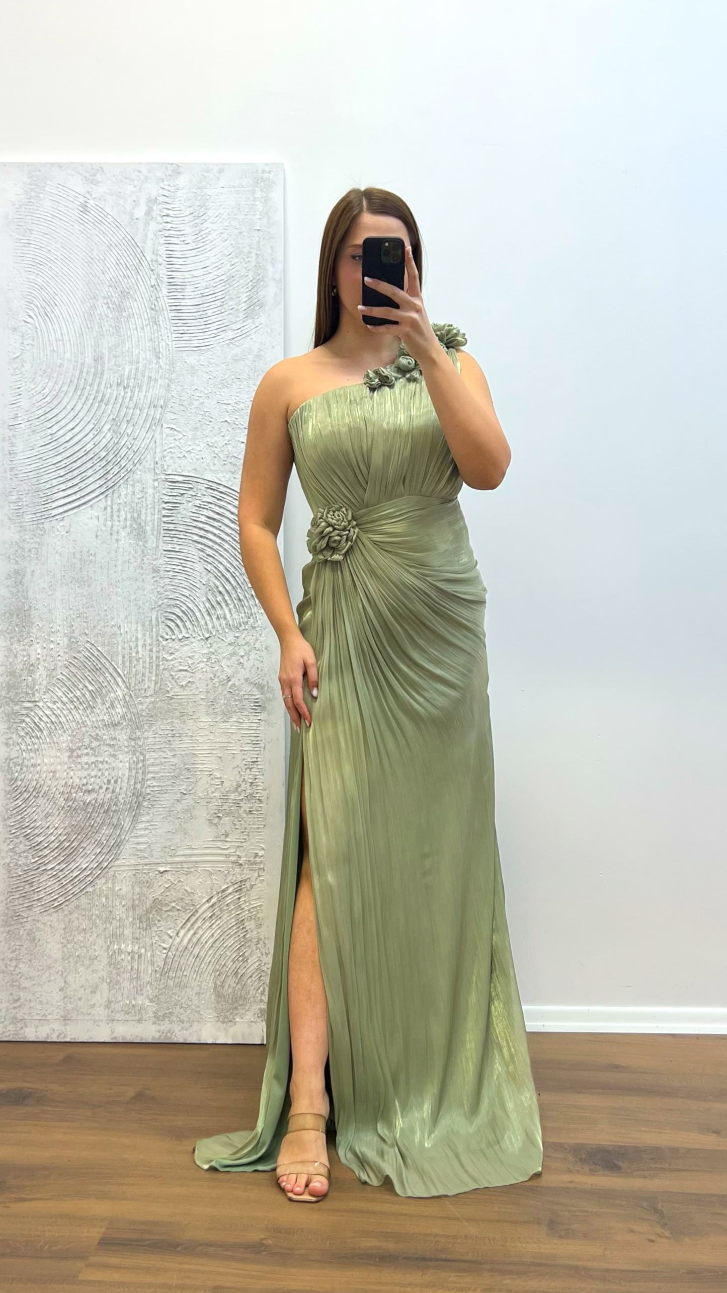 One Shoulder Floral Detail Plus Size Evening Dress