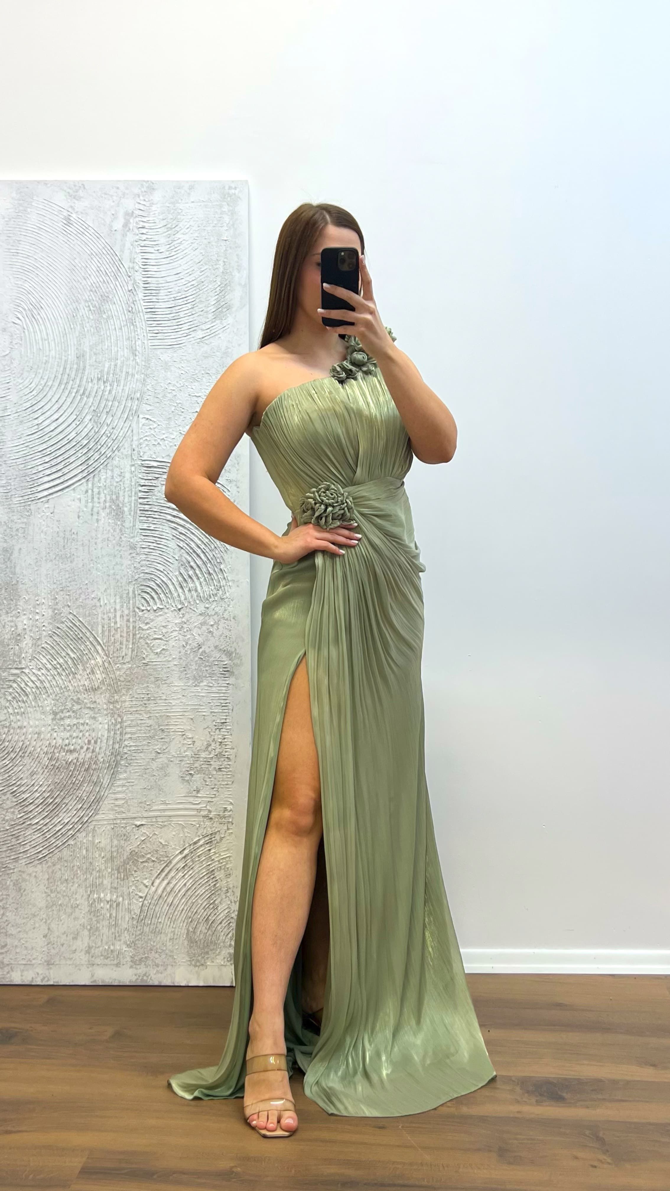 One Shoulder Floral Detail Plus Size Evening Dress