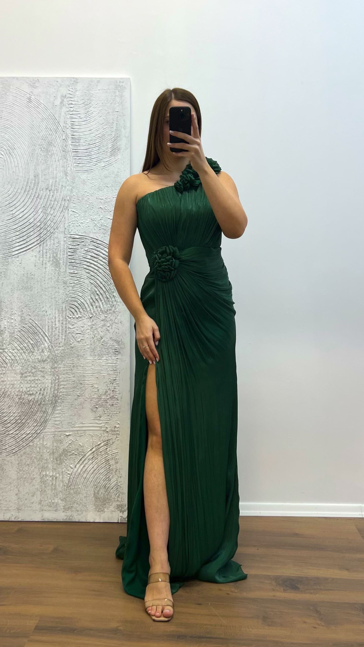 One Shoulder Floral Detail Plus Size Evening Dress