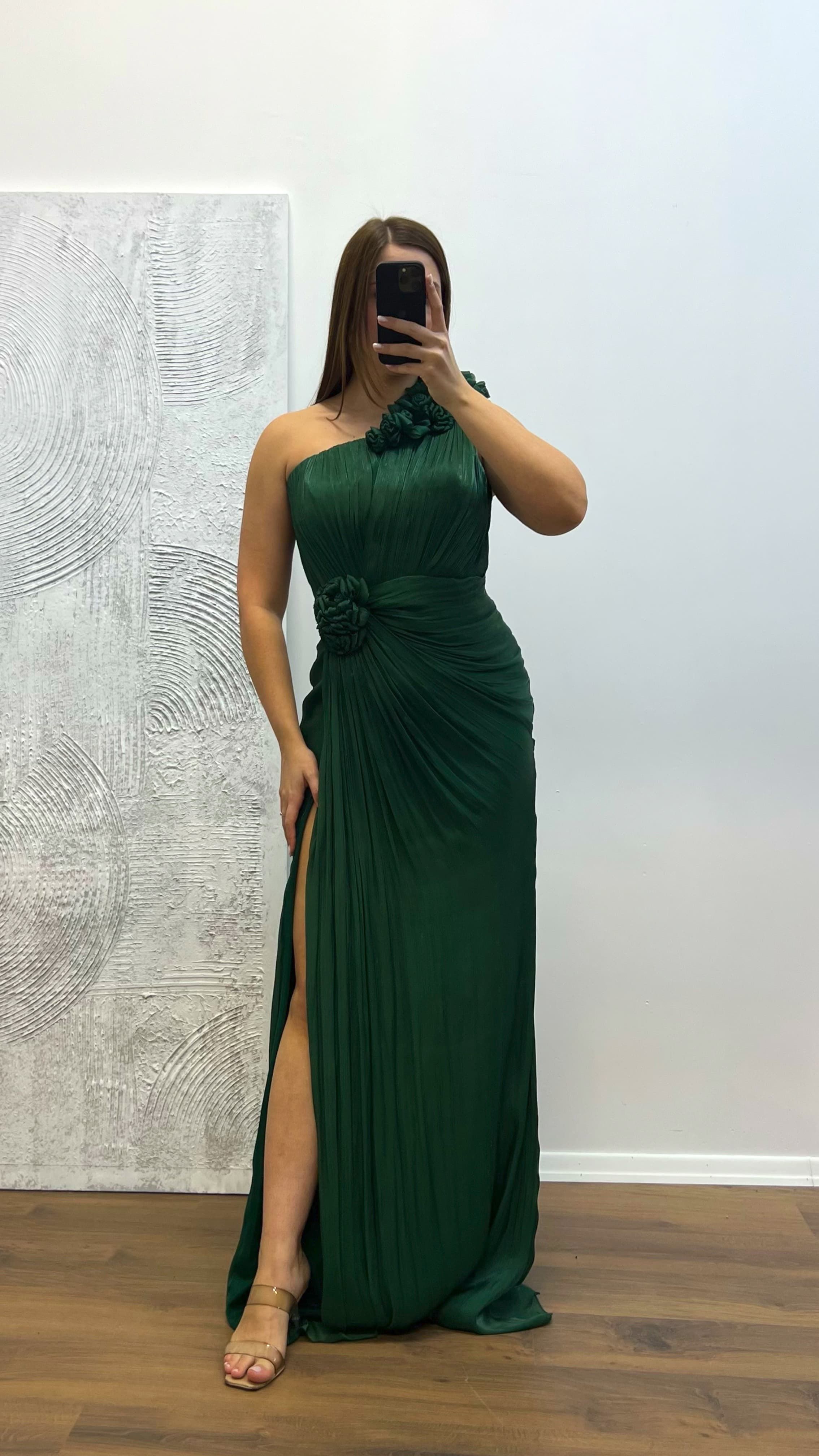 One Shoulder Floral Detail Plus Size Evening Dress