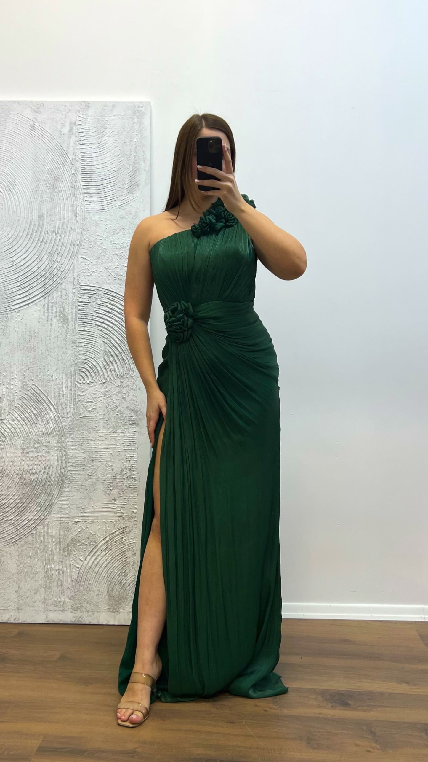 One Shoulder Floral Detail Plus Size Evening Dress