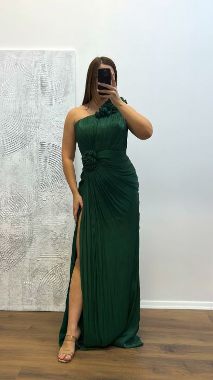 One Shoulder Floral Detail Plus Size Evening Dress