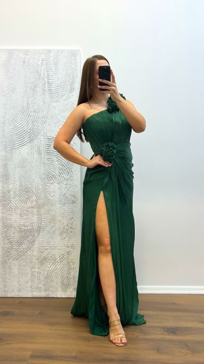 One Shoulder Floral Detail Plus Size Evening Dress