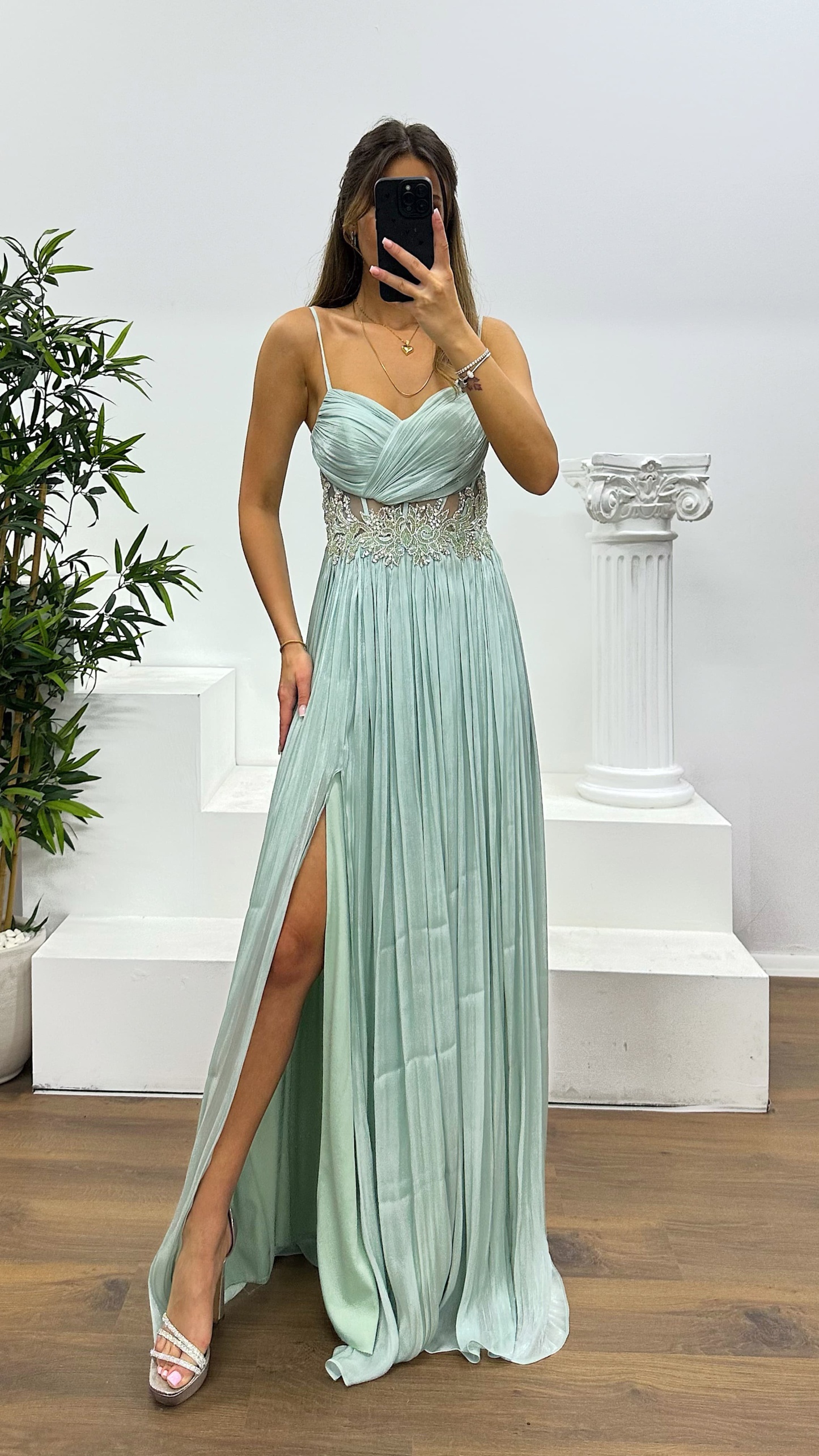 Rope Strap Waist Detail Evening Dress
