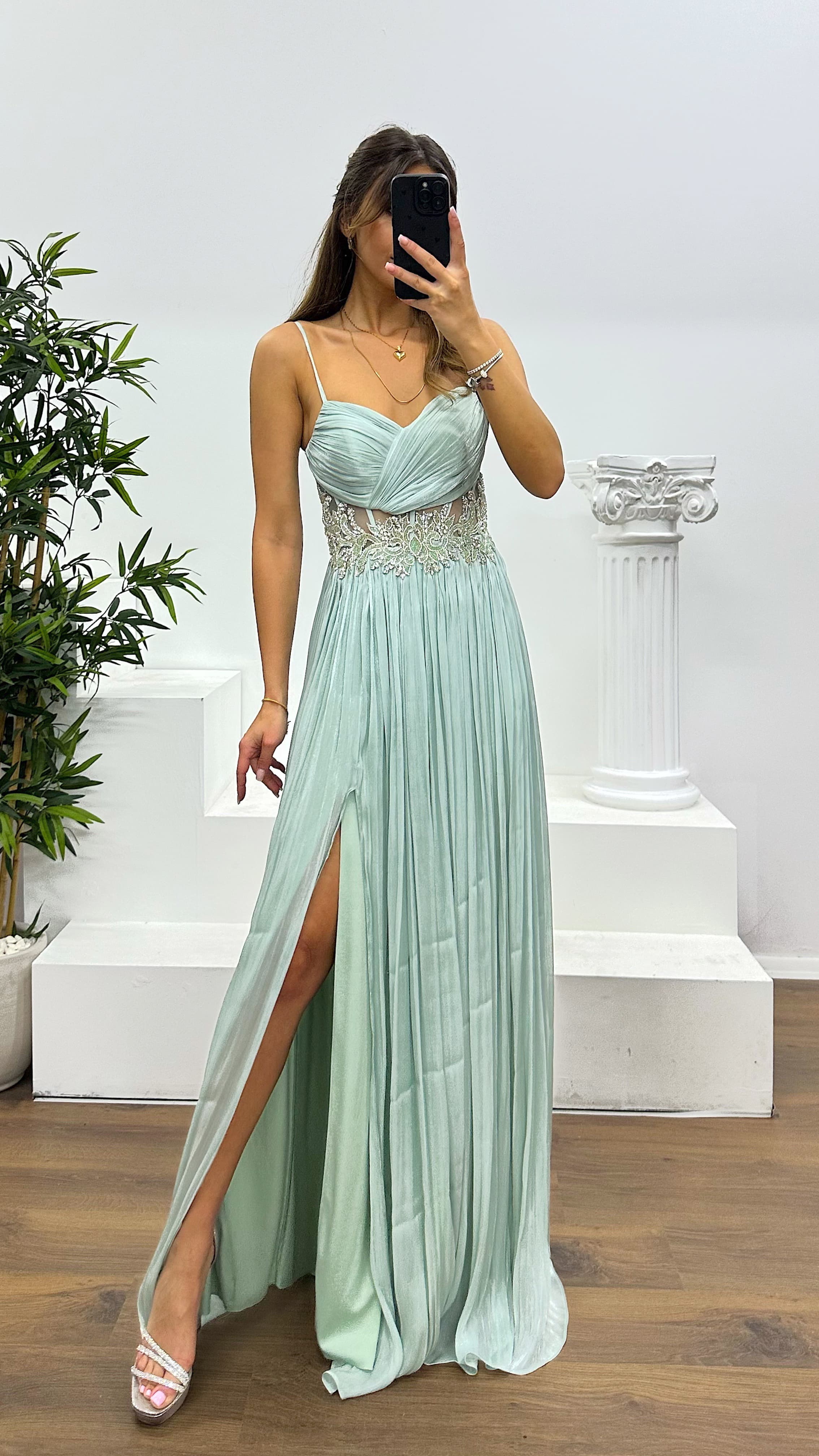 Rope Strap Waist Detail Evening Dress