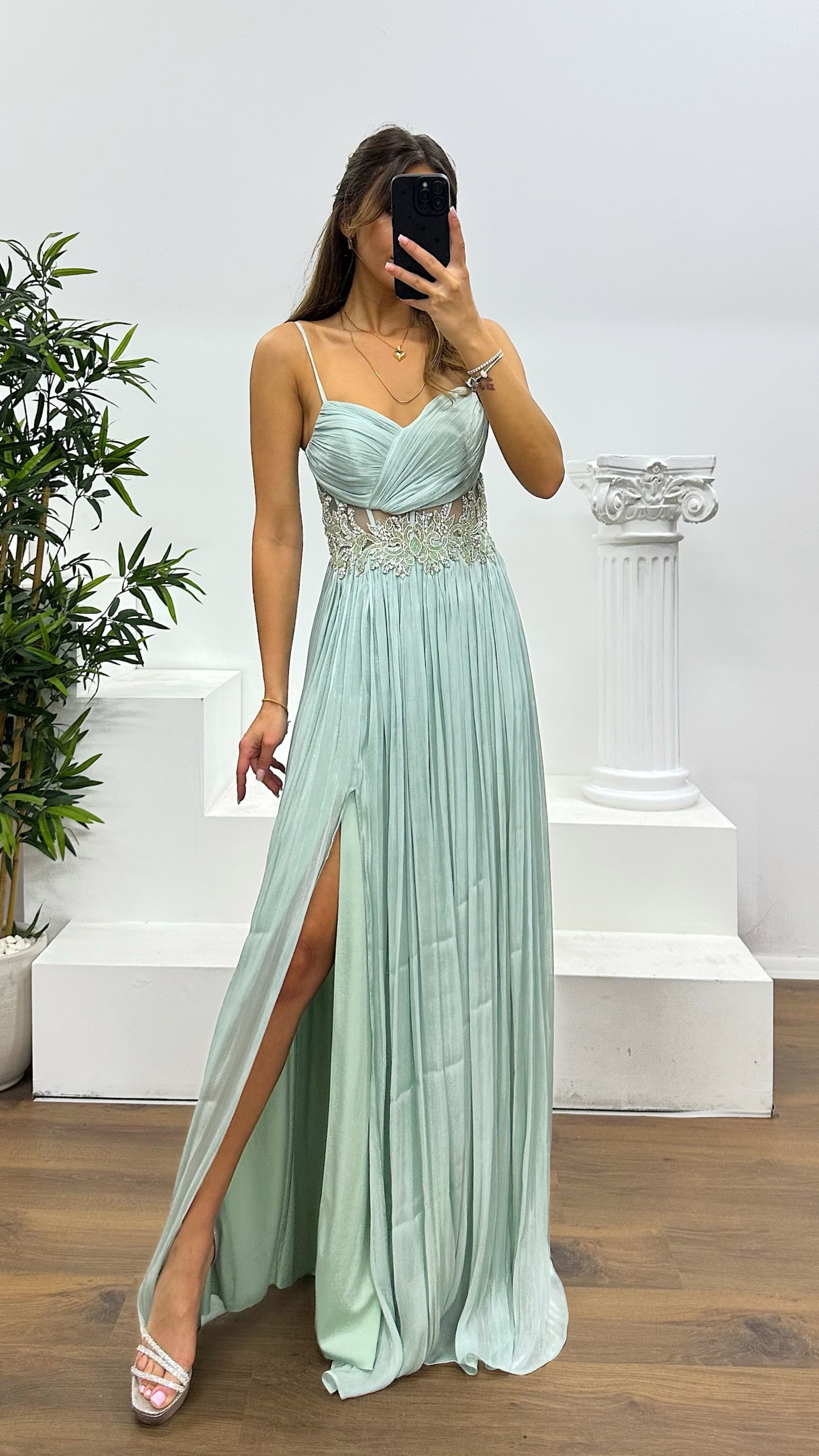Rope Strap Waist Detail Evening Dress