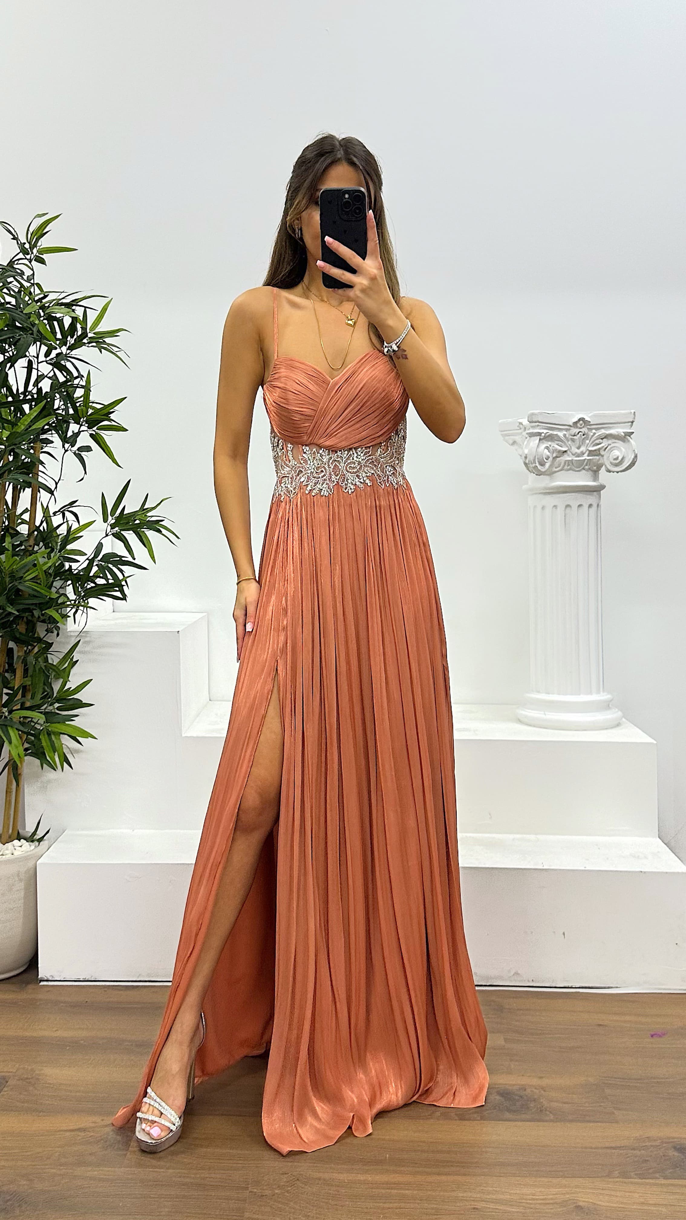 Rope Strap Waist Detail Evening Dress