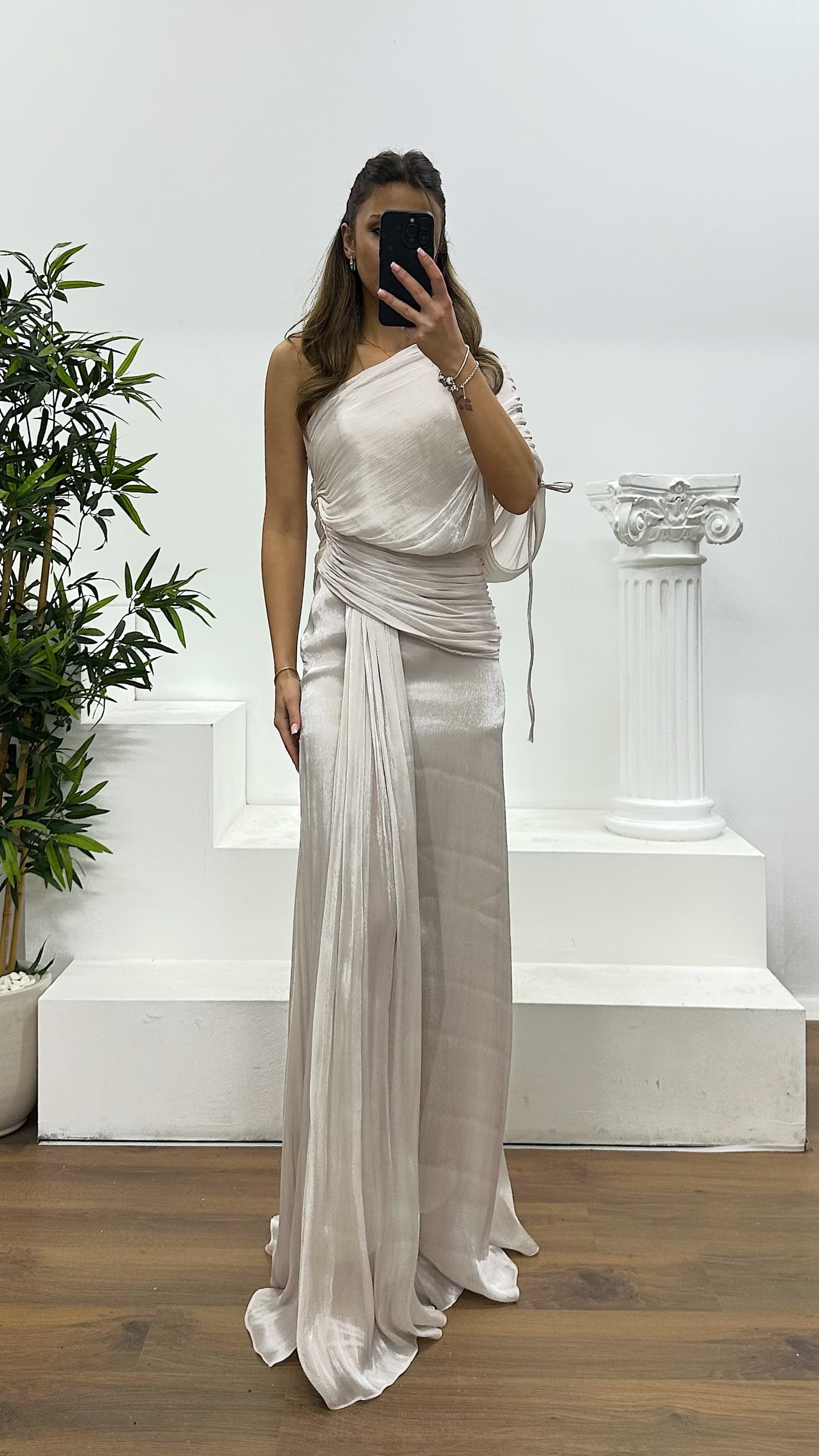One Shoulder Chiffon Evening Dress