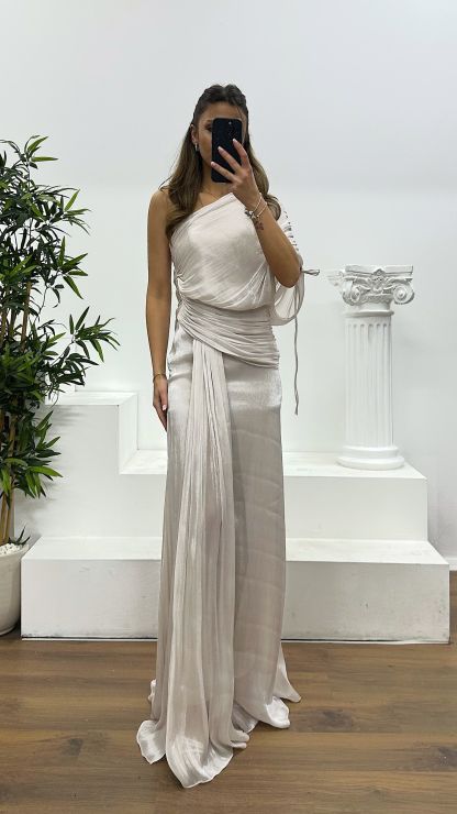 One Shoulder Chiffon Evening Dress