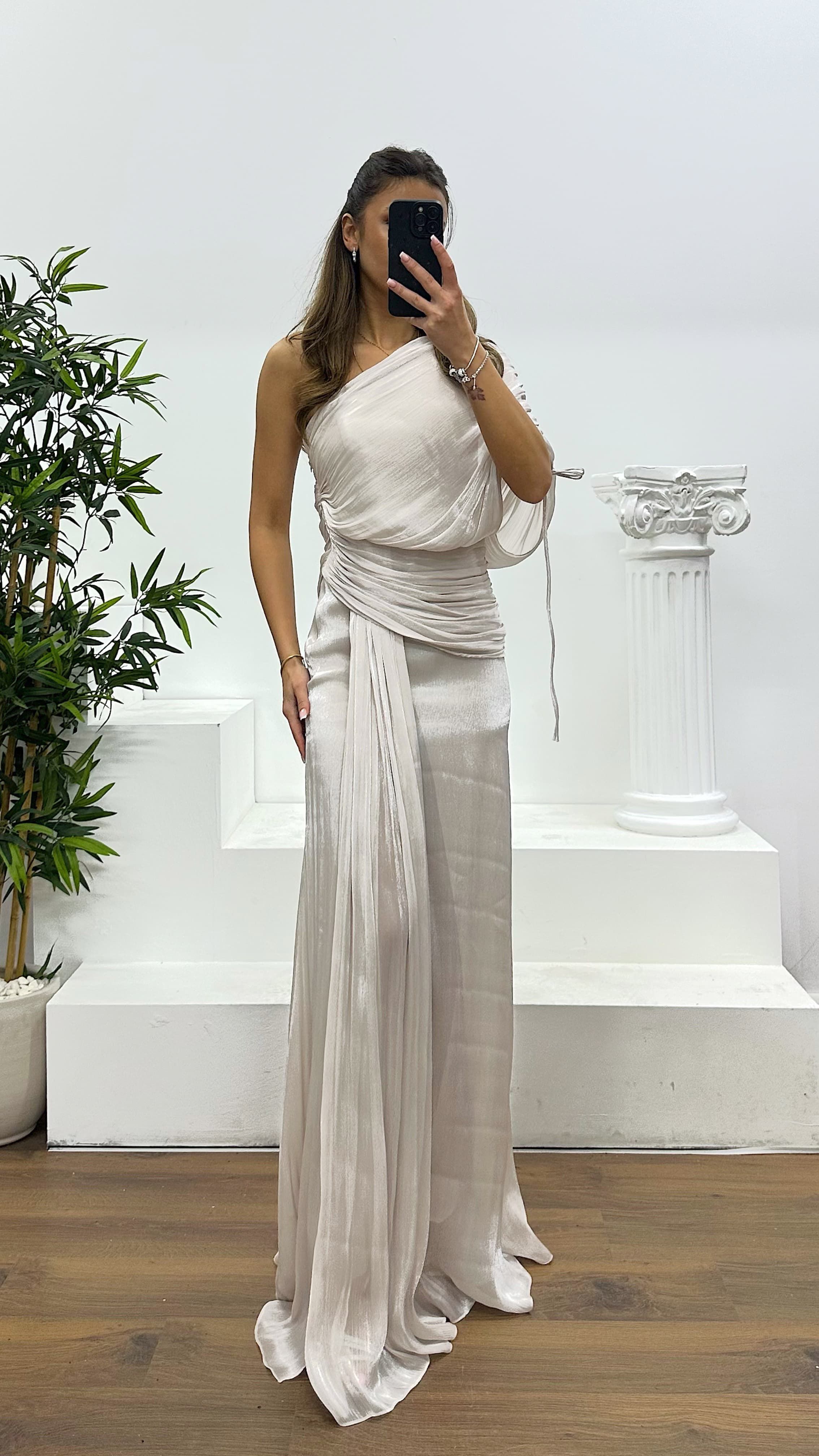 One Shoulder Chiffon Evening Dress