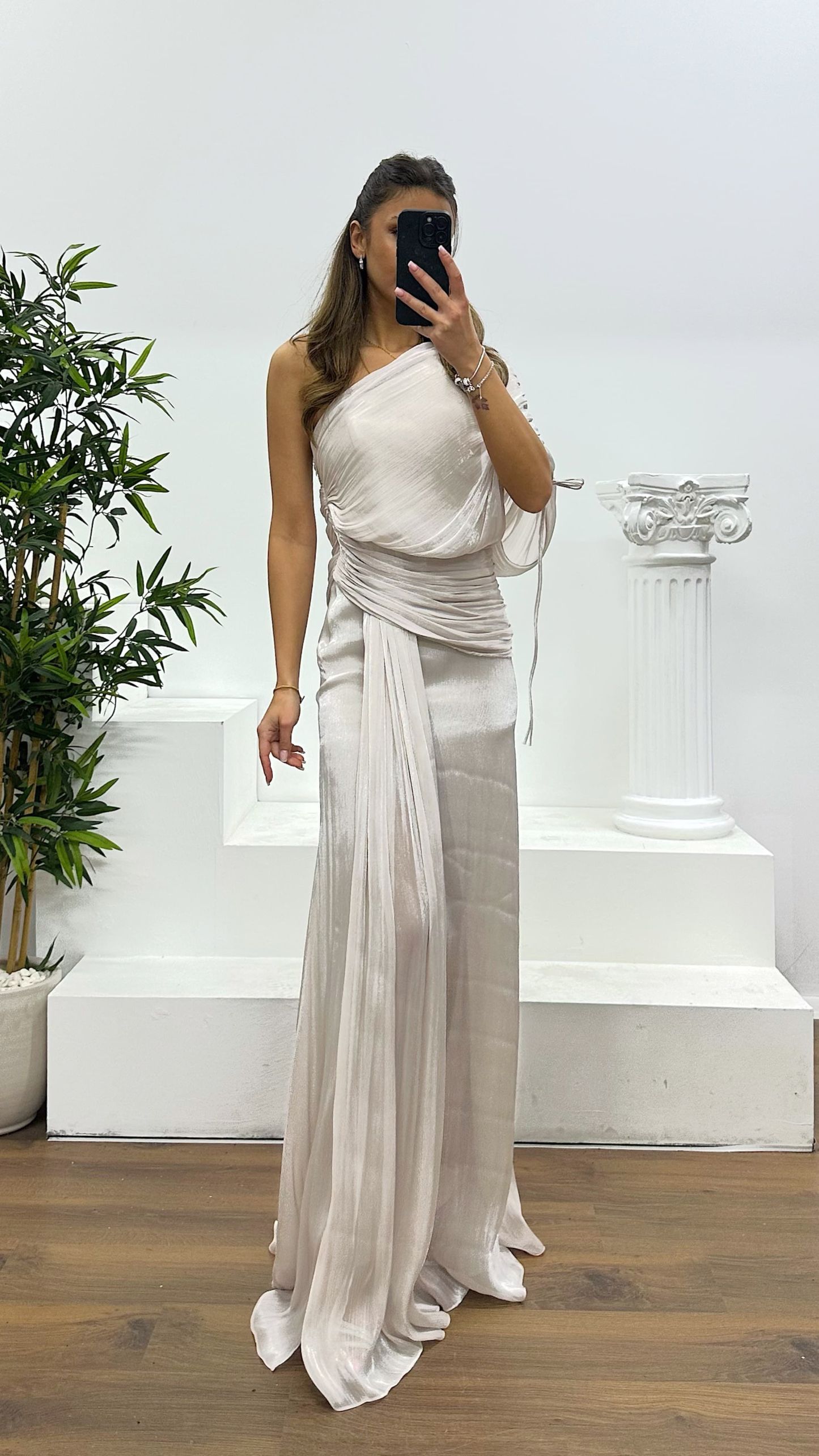 One Shoulder Chiffon Evening Dress