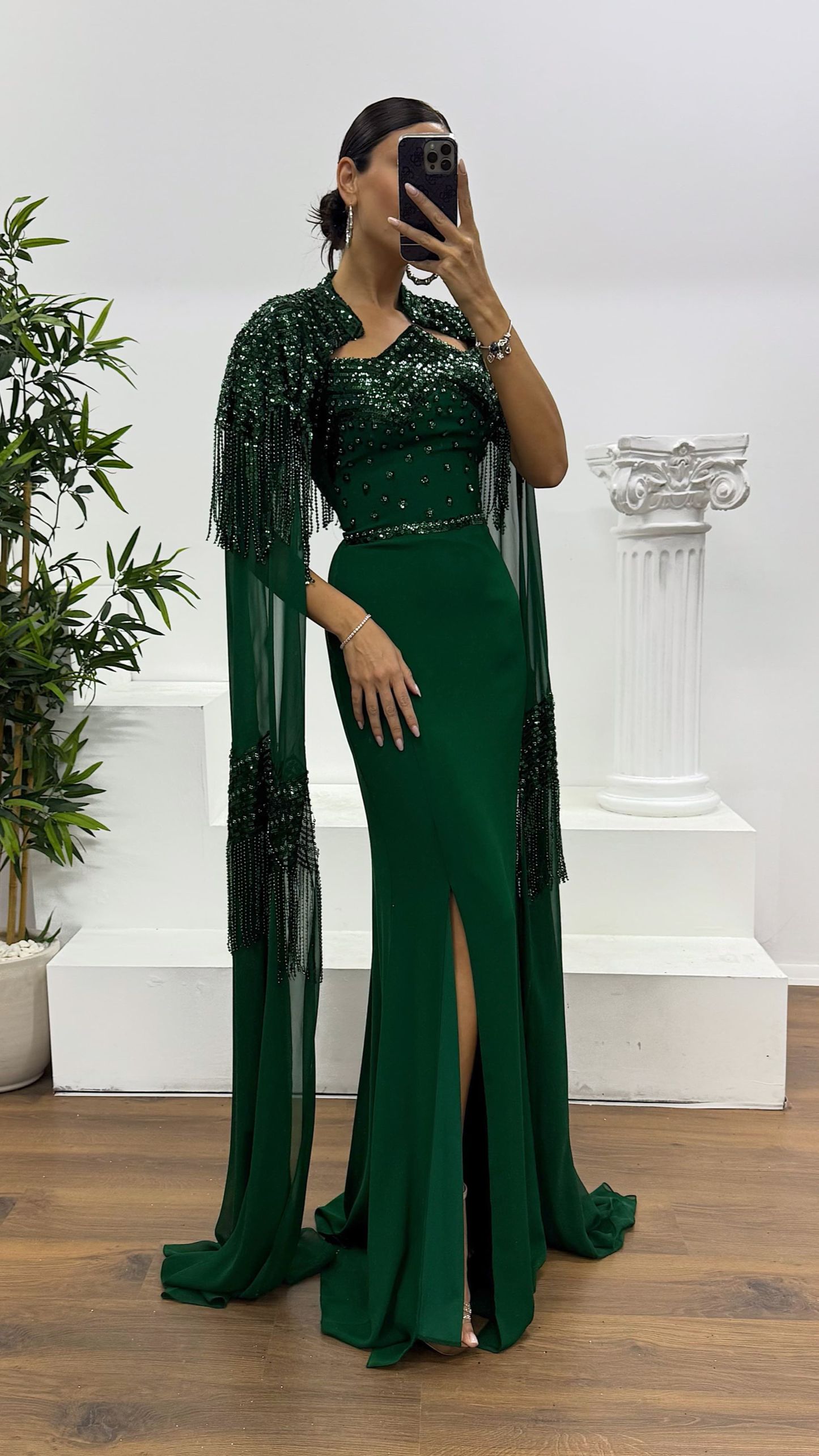 Emerald Strapless Cape Evening Dress