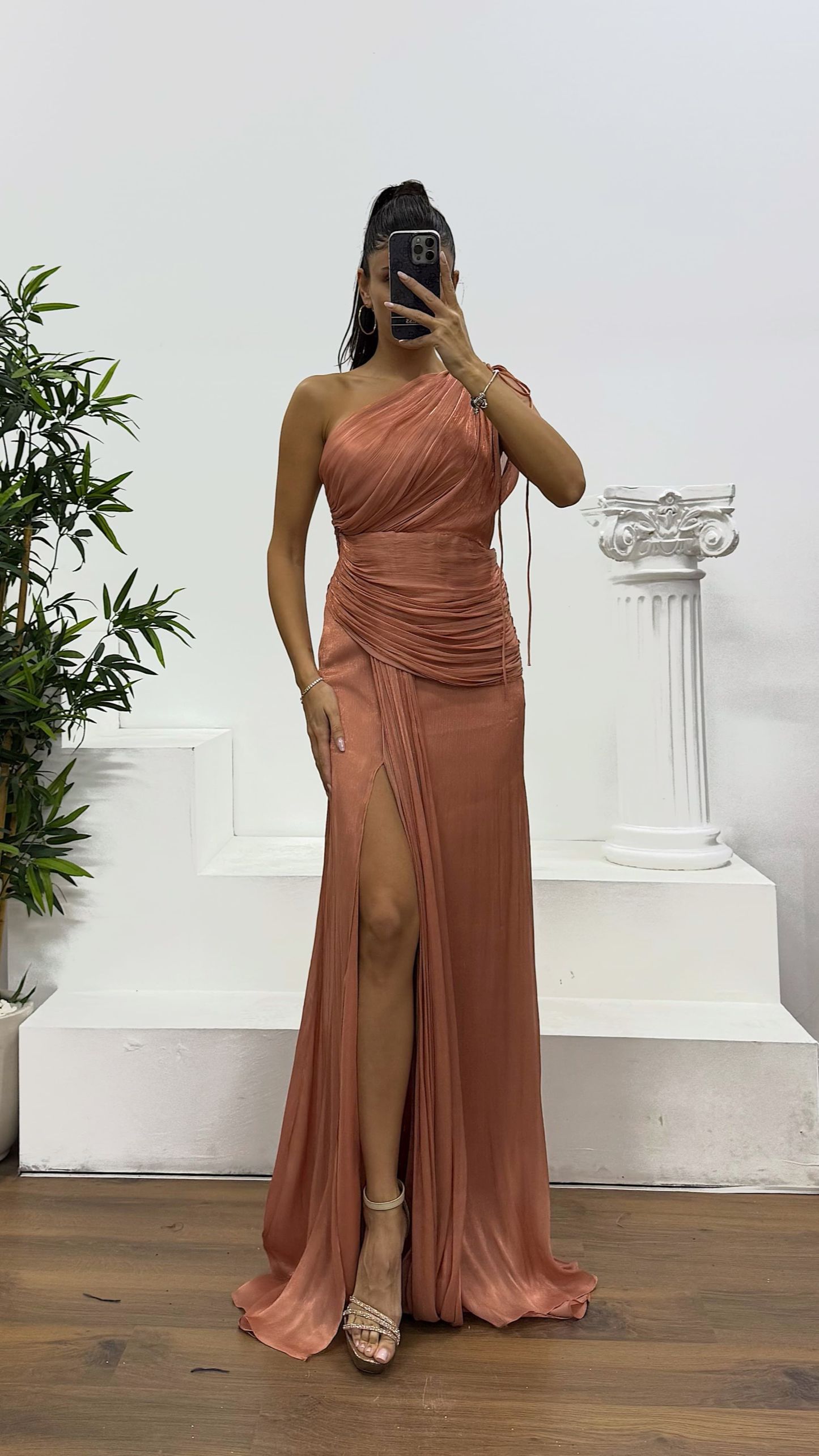 One Shoulder Chiffon Evening Dress