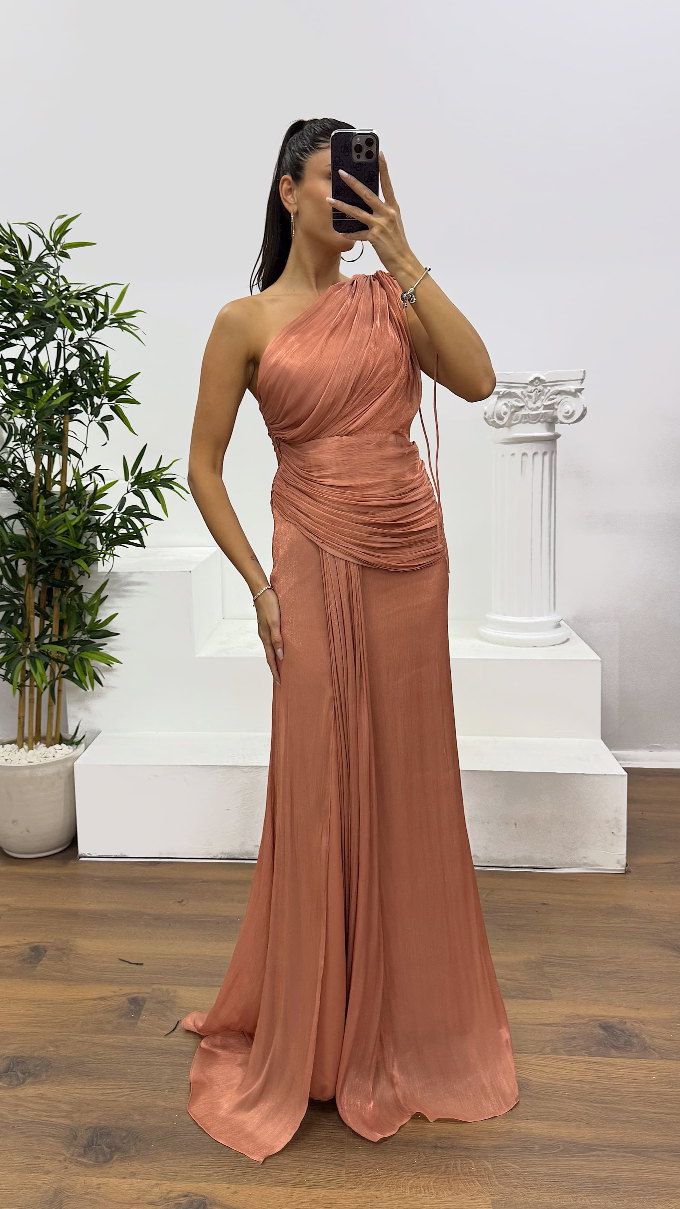 One Shoulder Chiffon Evening Dress