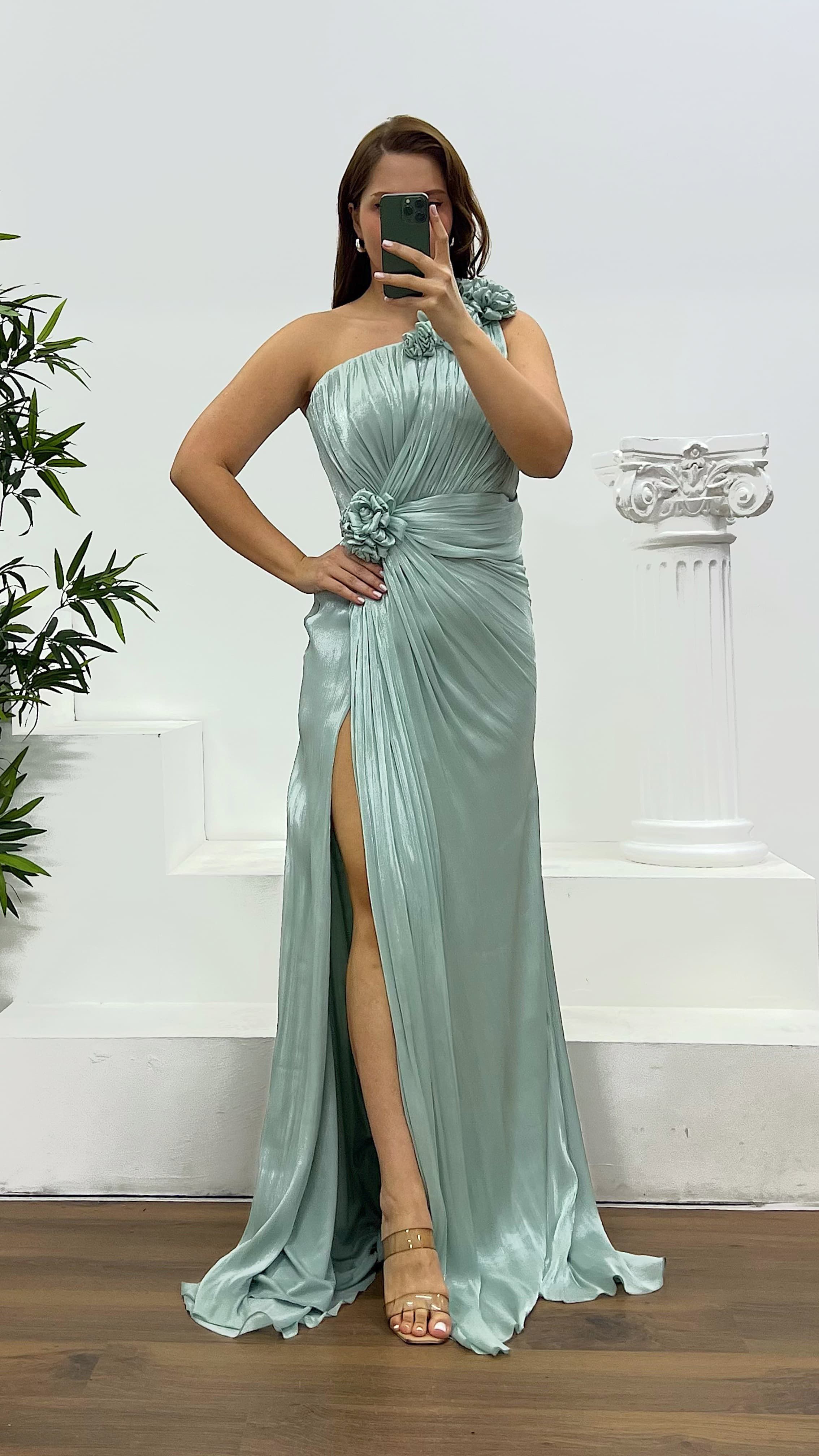 One Shoulder Floral Detail Plus Size Evening Dress