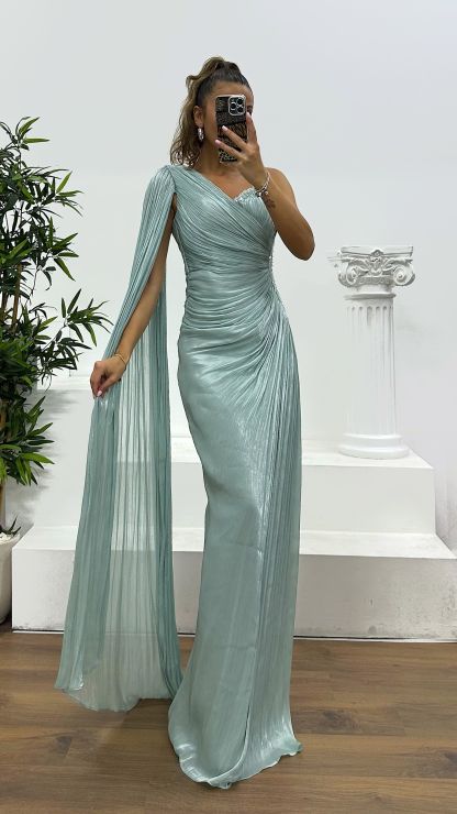 Single Sleeve Waist Detail Evening Dress