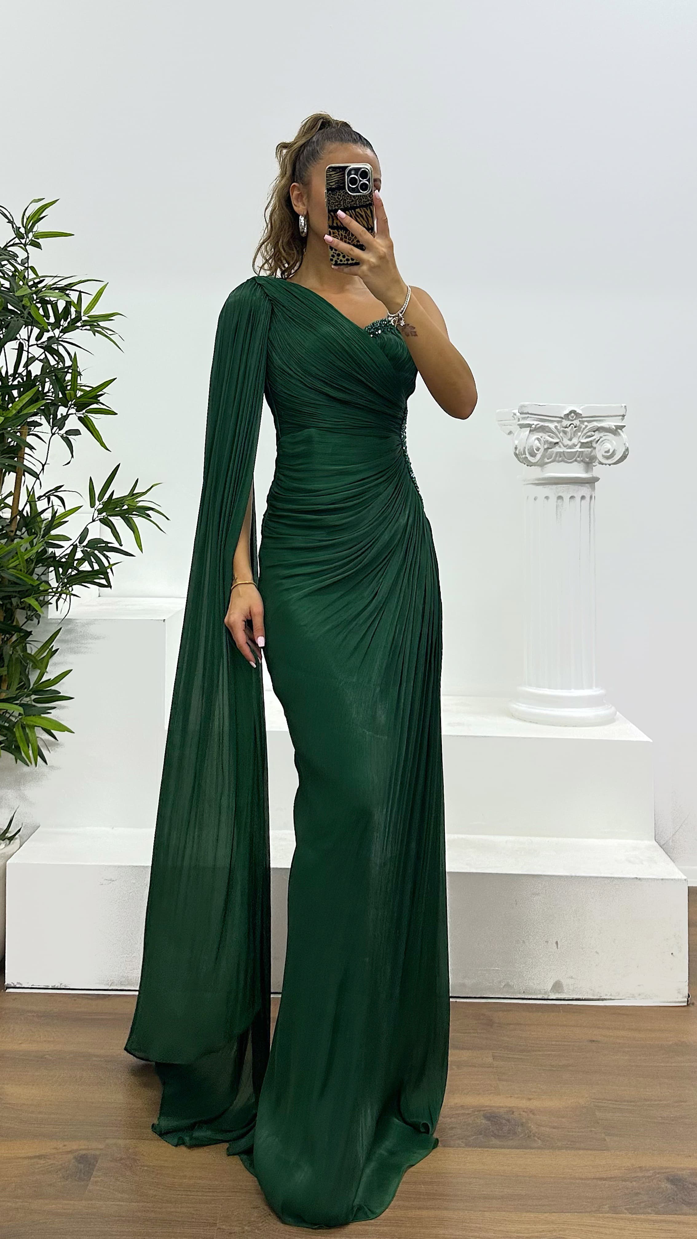 Single Sleeve Waist Detail Evening Dress