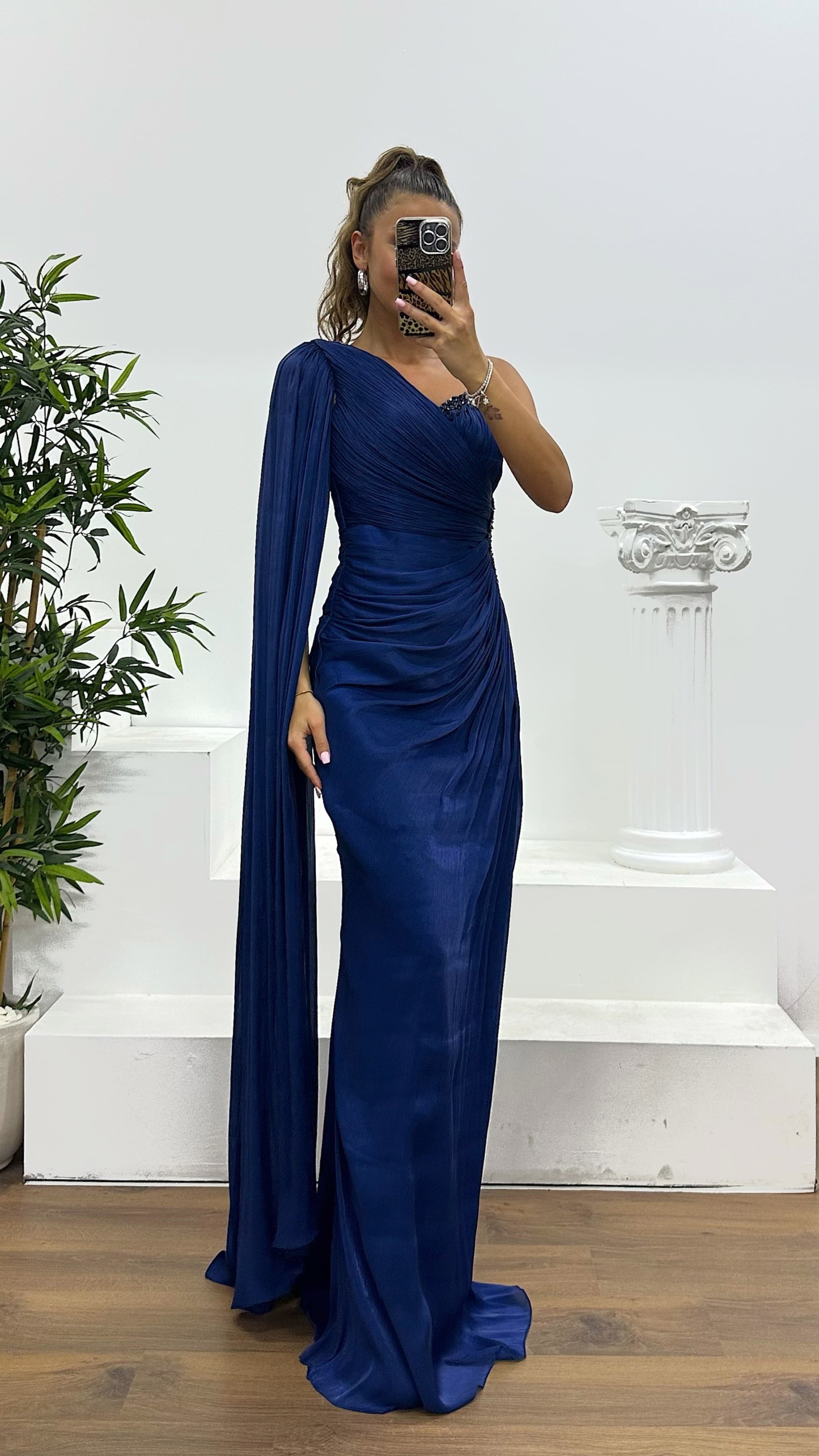 Single Sleeve Waist Detail Evening Dress