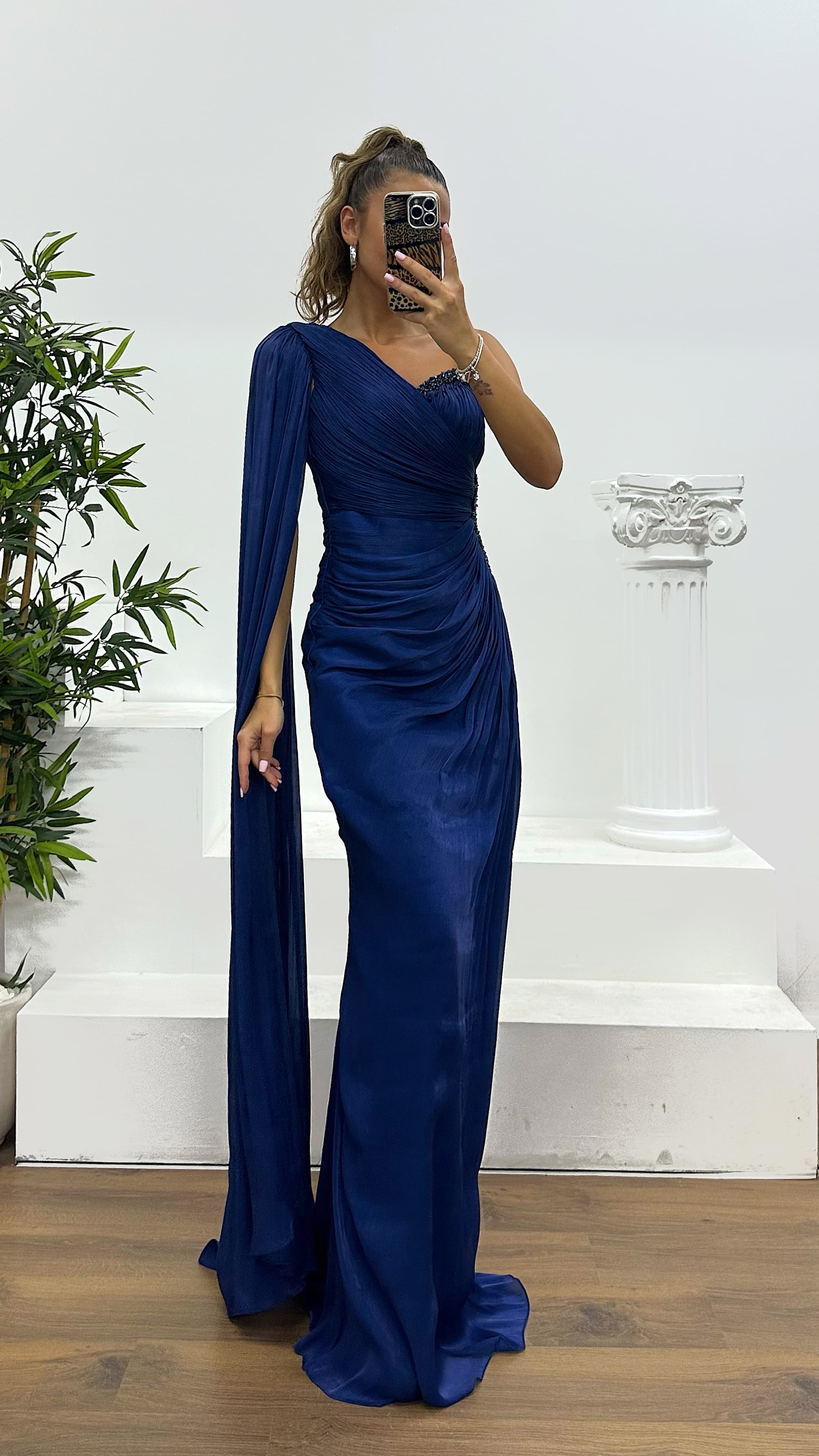 Single Sleeve Waist Detail Evening Dress