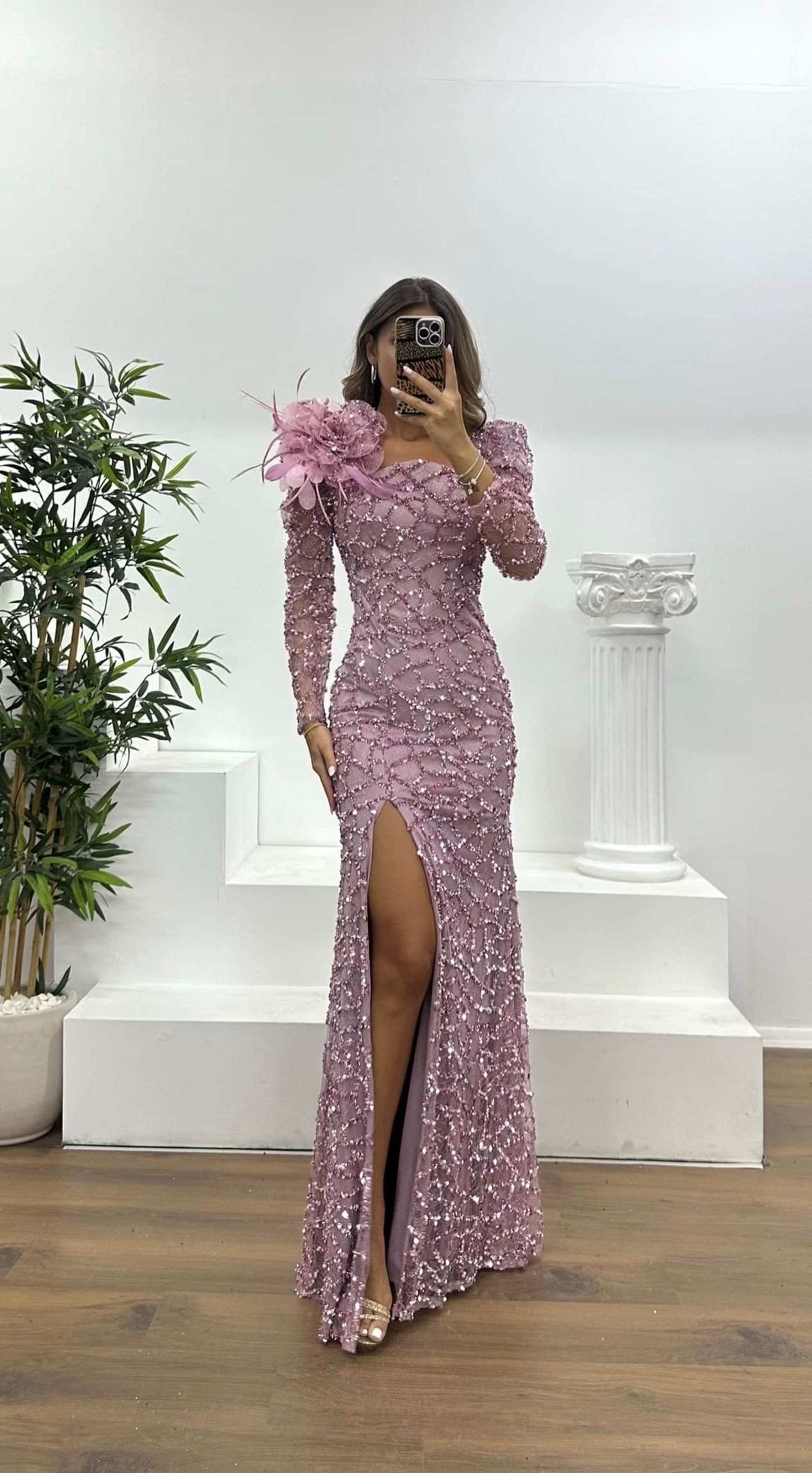 Square Neck Sequined Evening Dress
