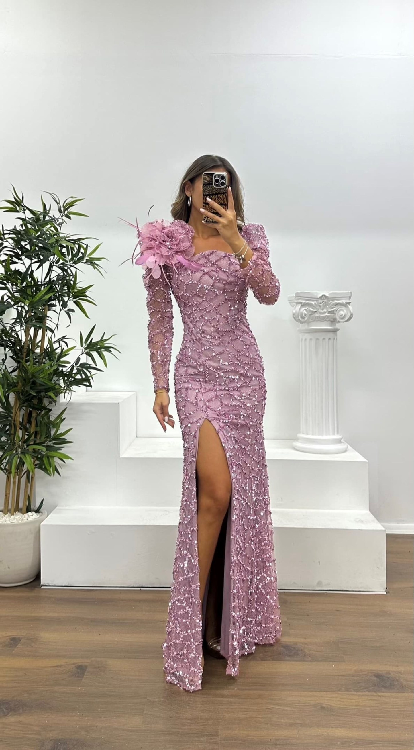 Square Neck Sequined Evening Dress