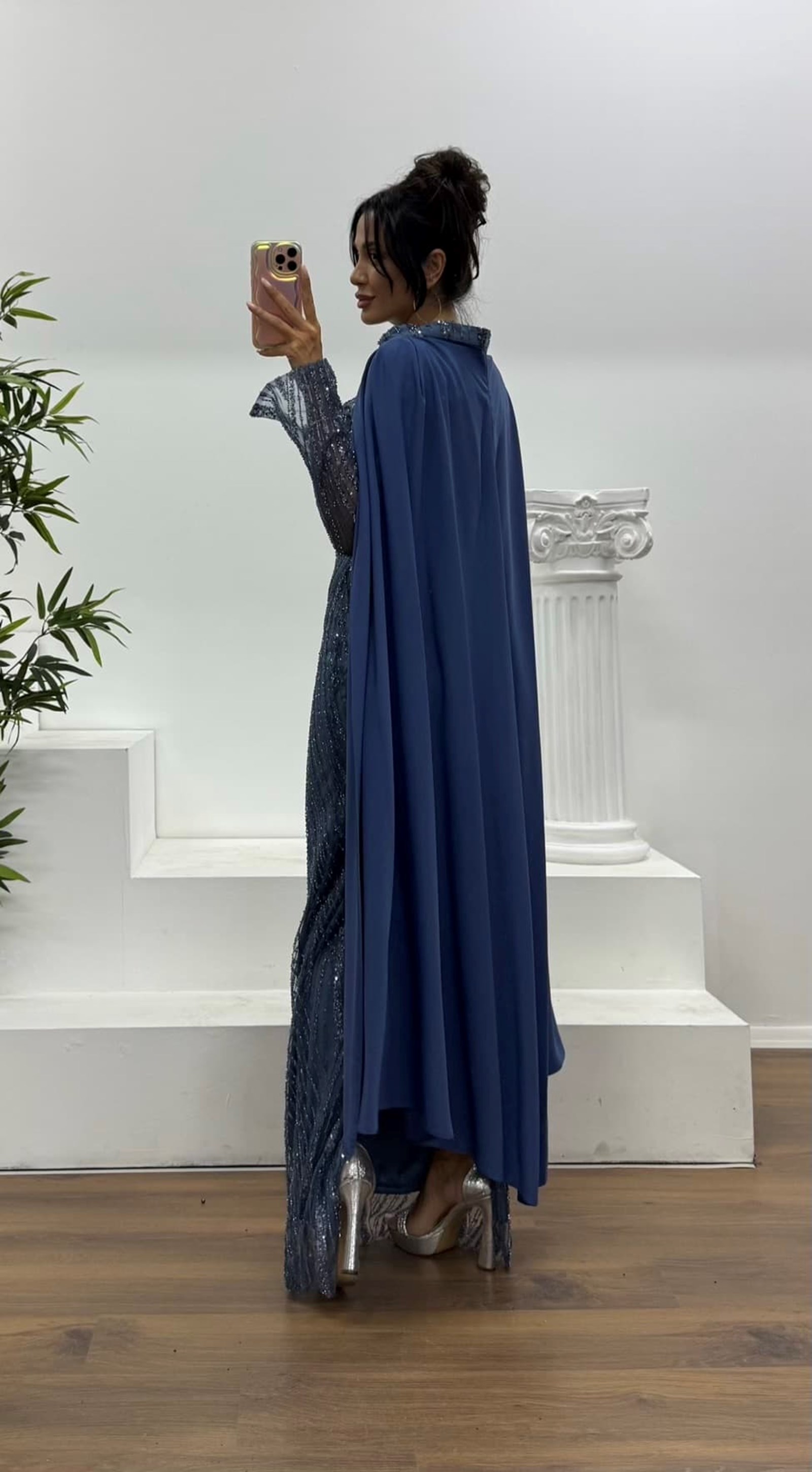 Cape Embroidered Evening Dress