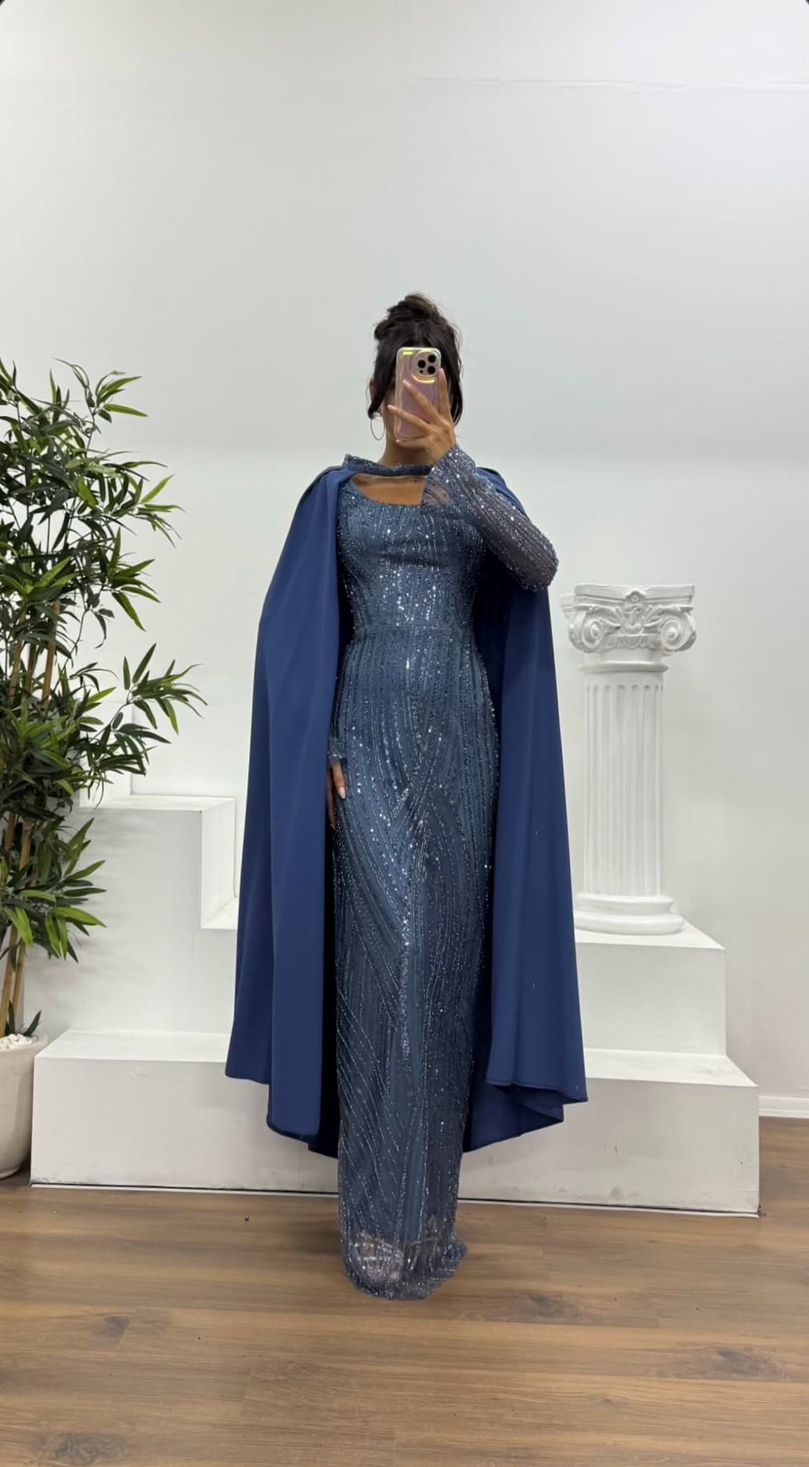 Cape Embroidered Evening Dress