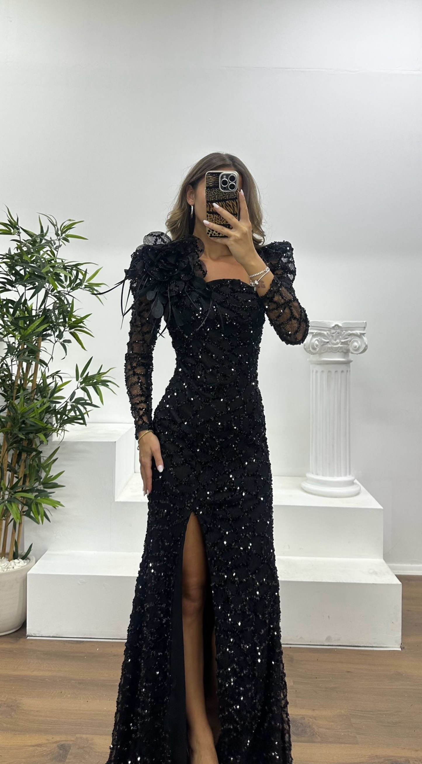 Square Neck Sequined Evening Dress