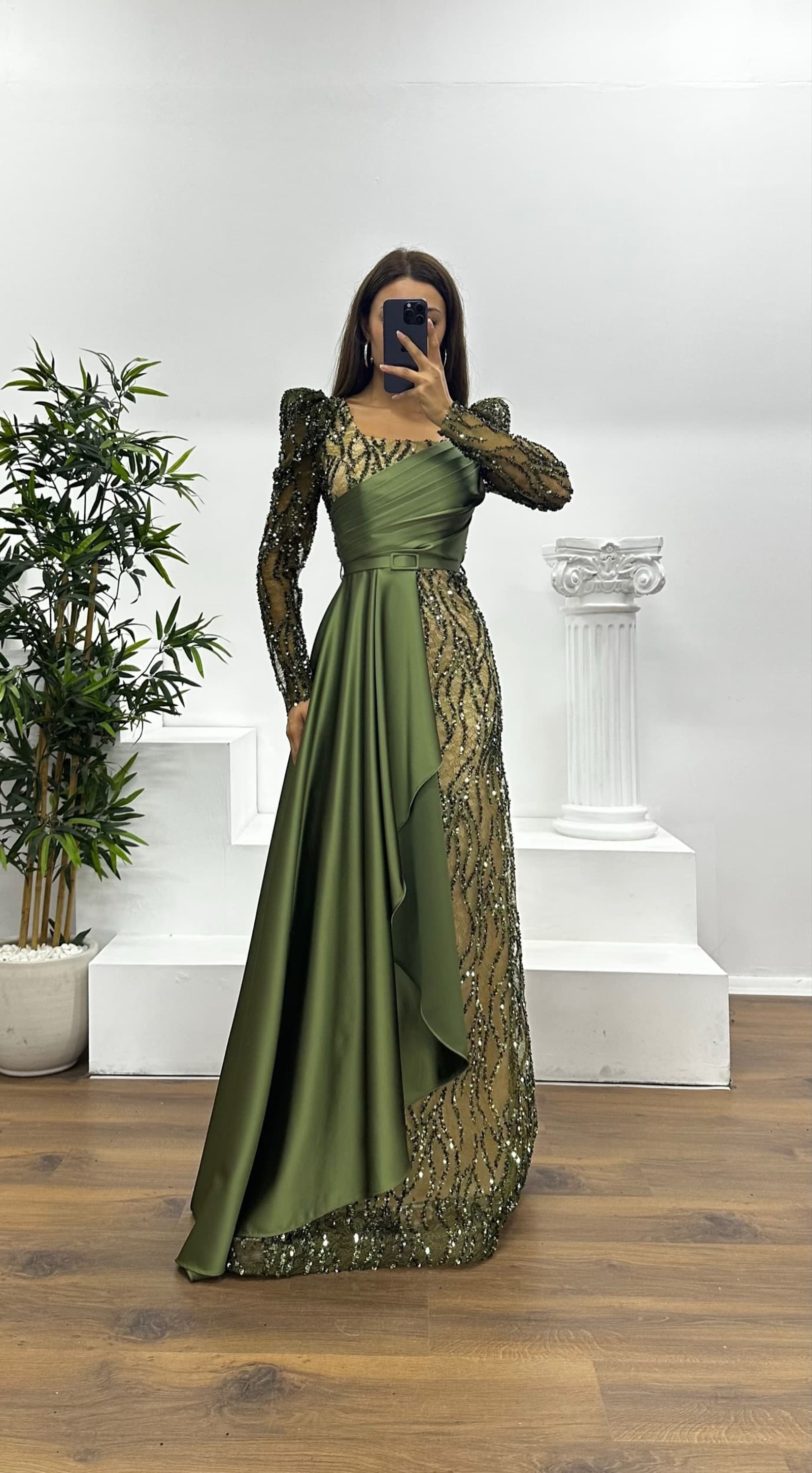 Square Neck Embroidered Evening Dress
