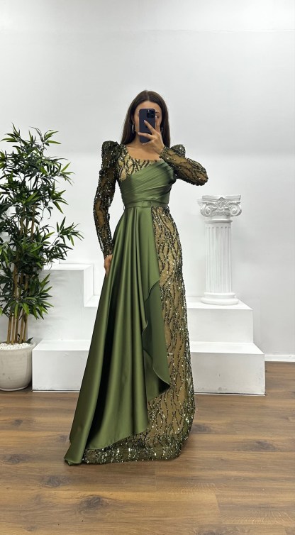 Square Neck Embroidered Evening Dress