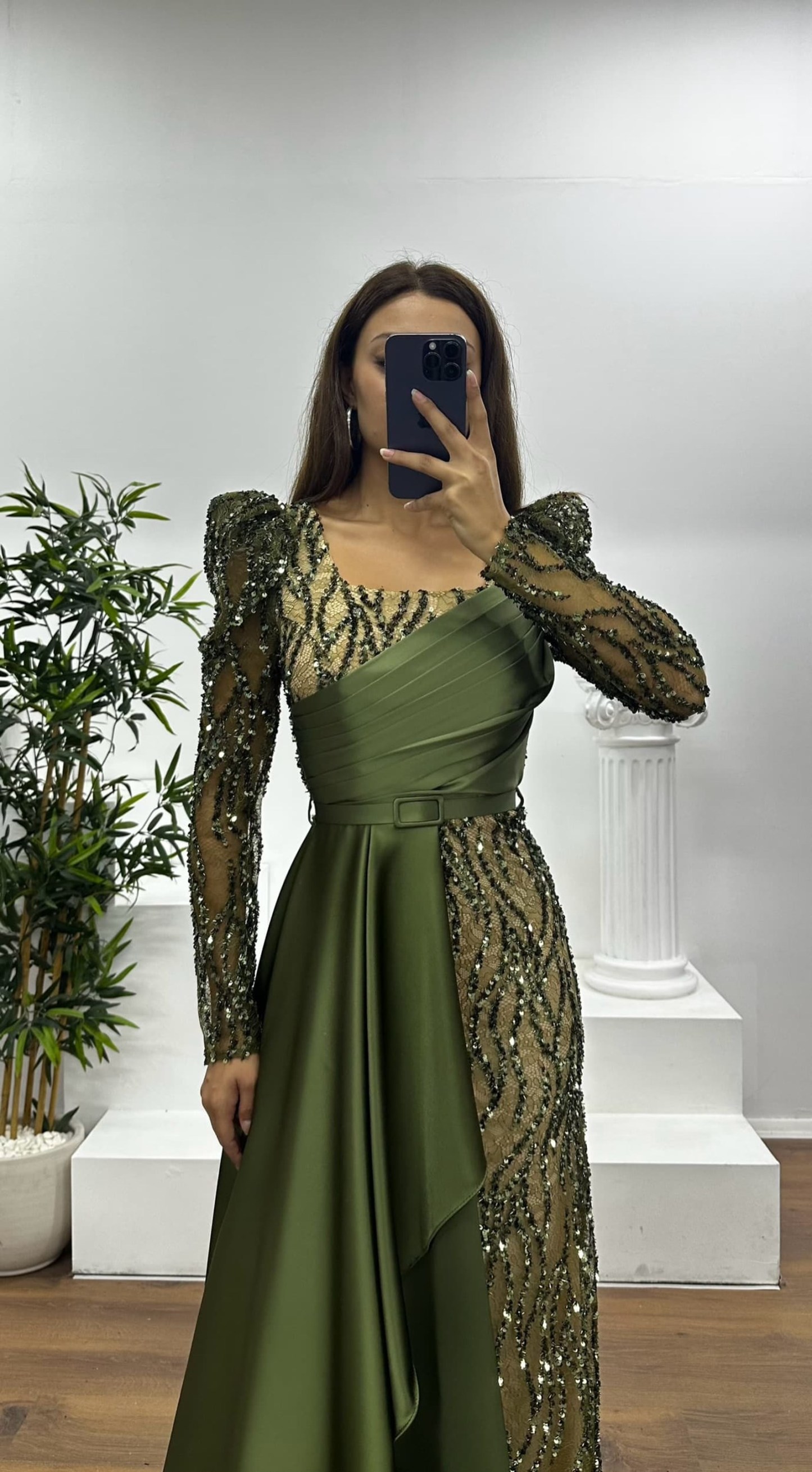 Square Neck Embroidered Evening Dress