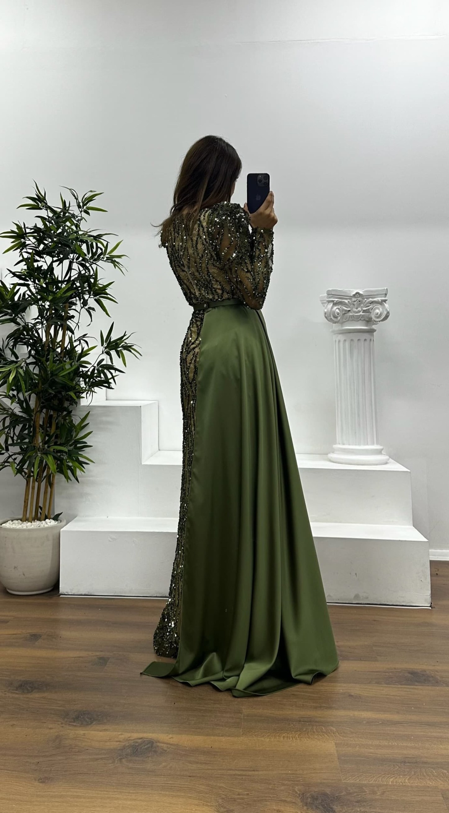 Square Neck Embroidered Evening Dress