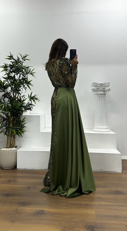 Square Neck Embroidered Evening Dress