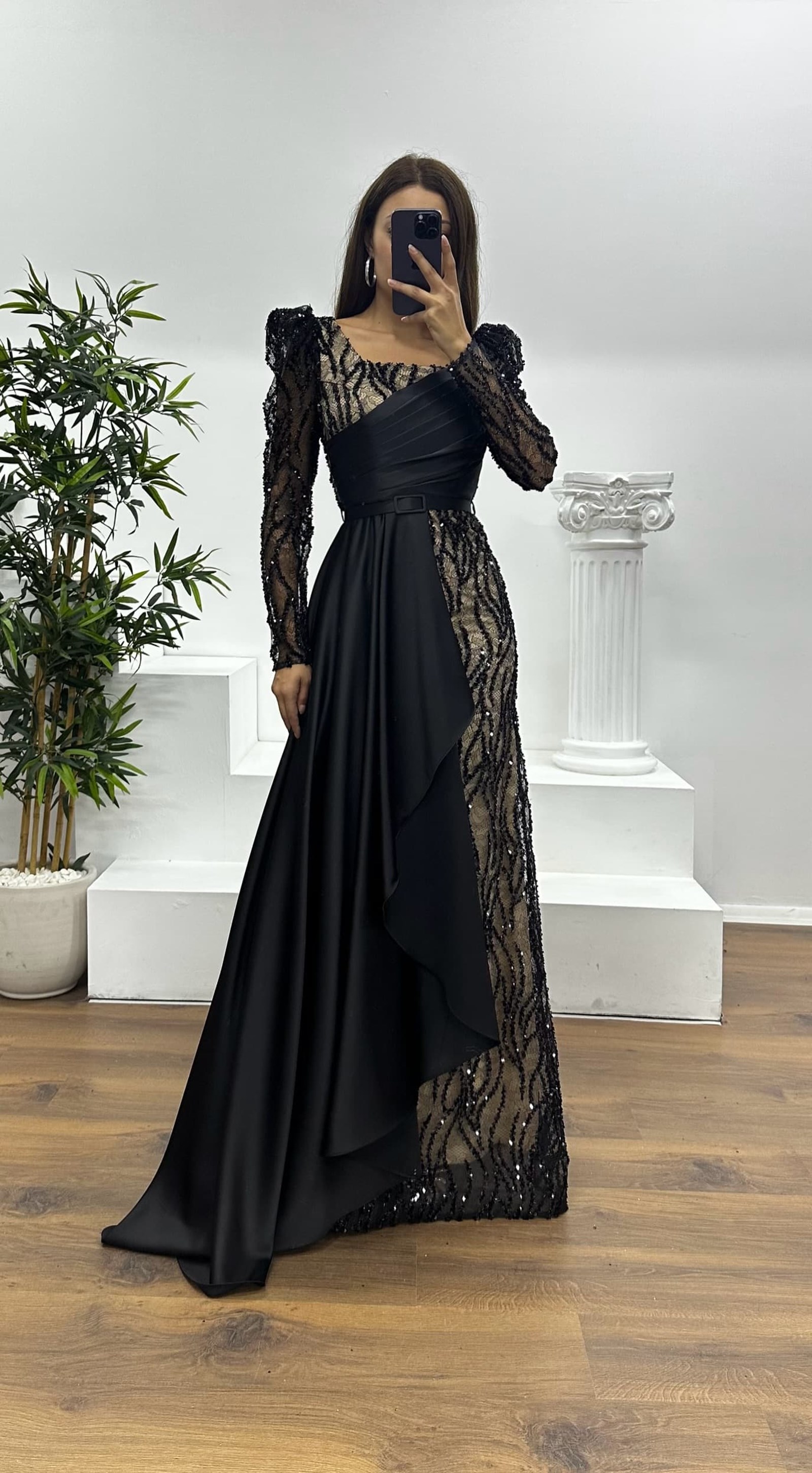 Square Neck Embroidered Evening Dress