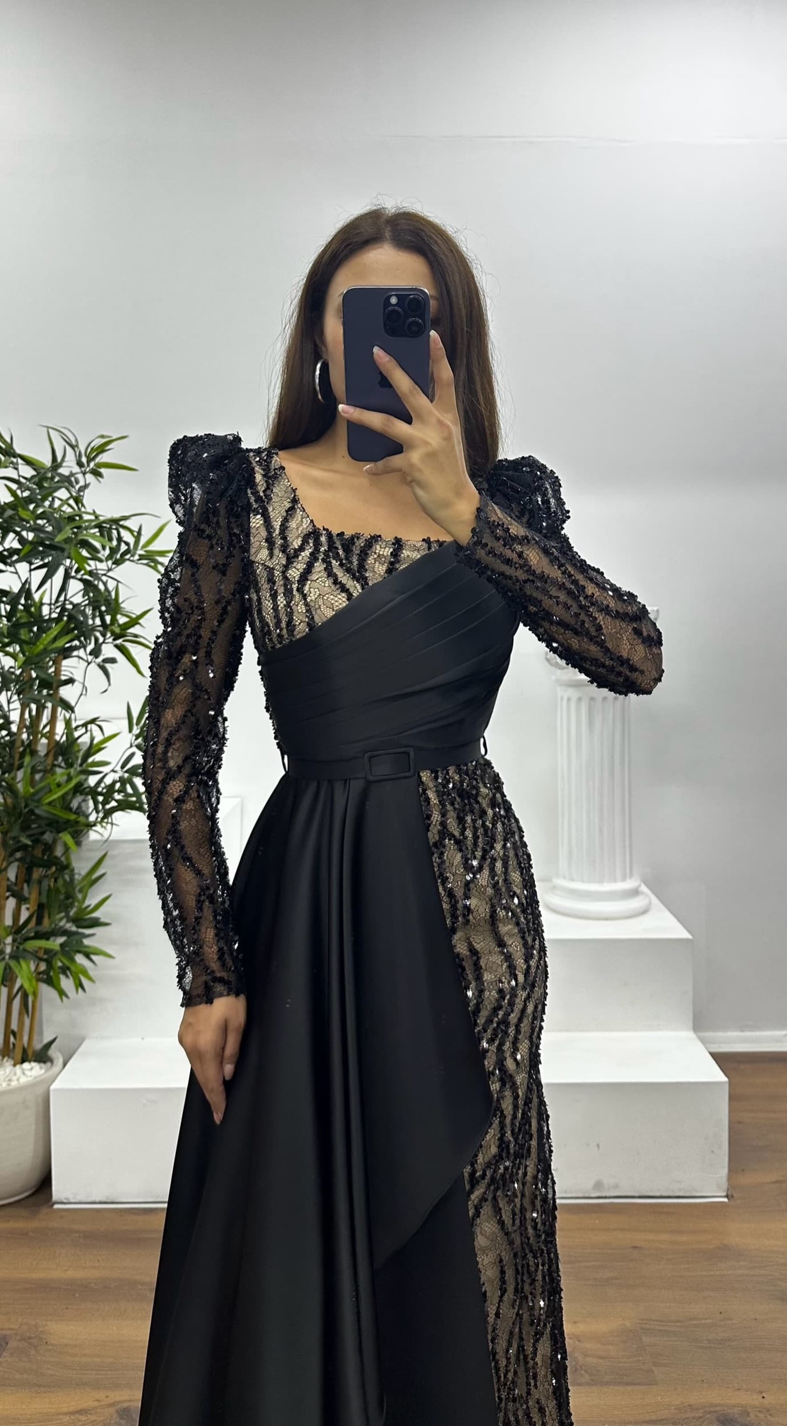 Square Neck Embroidered Evening Dress