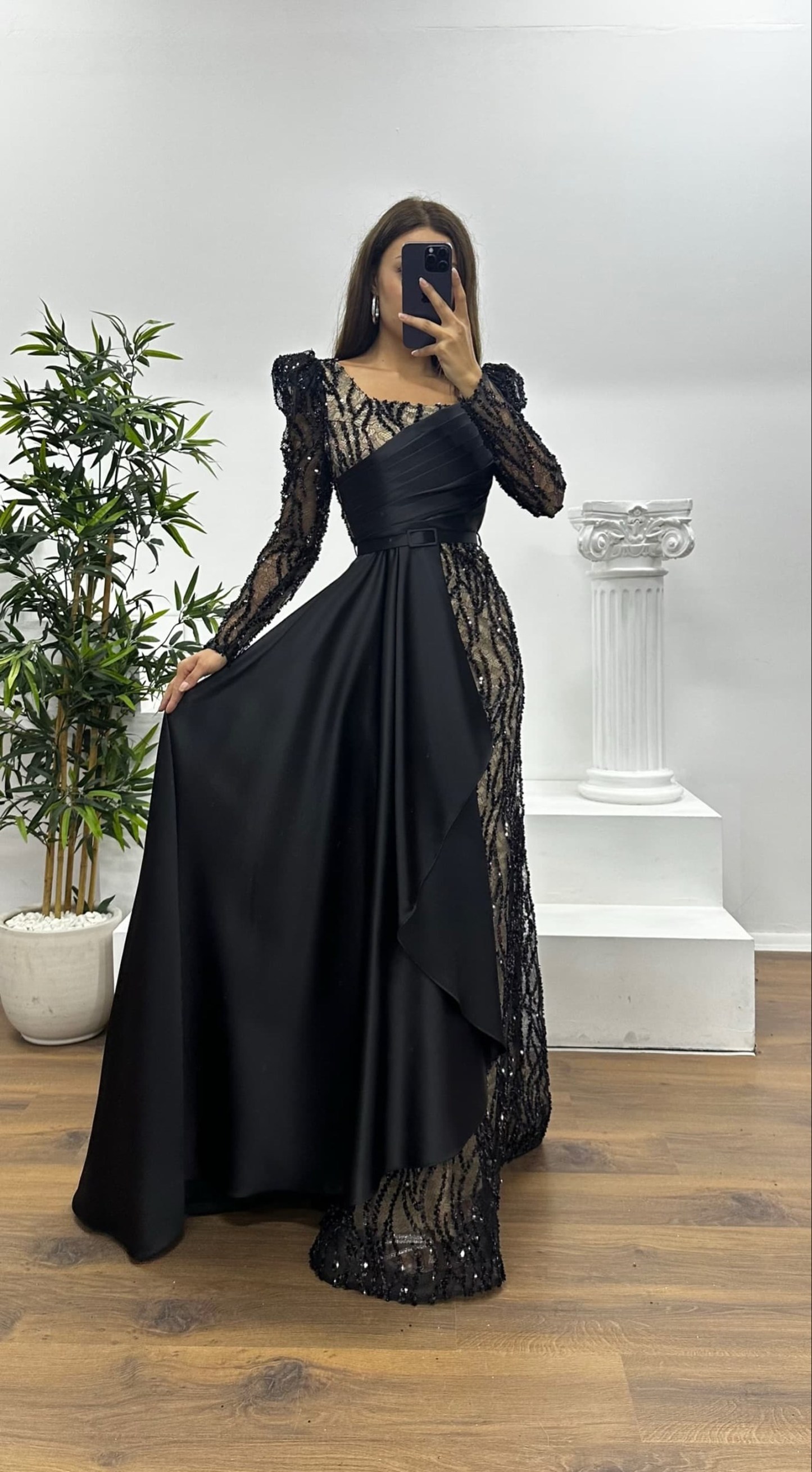 Square Neck Embroidered Evening Dress