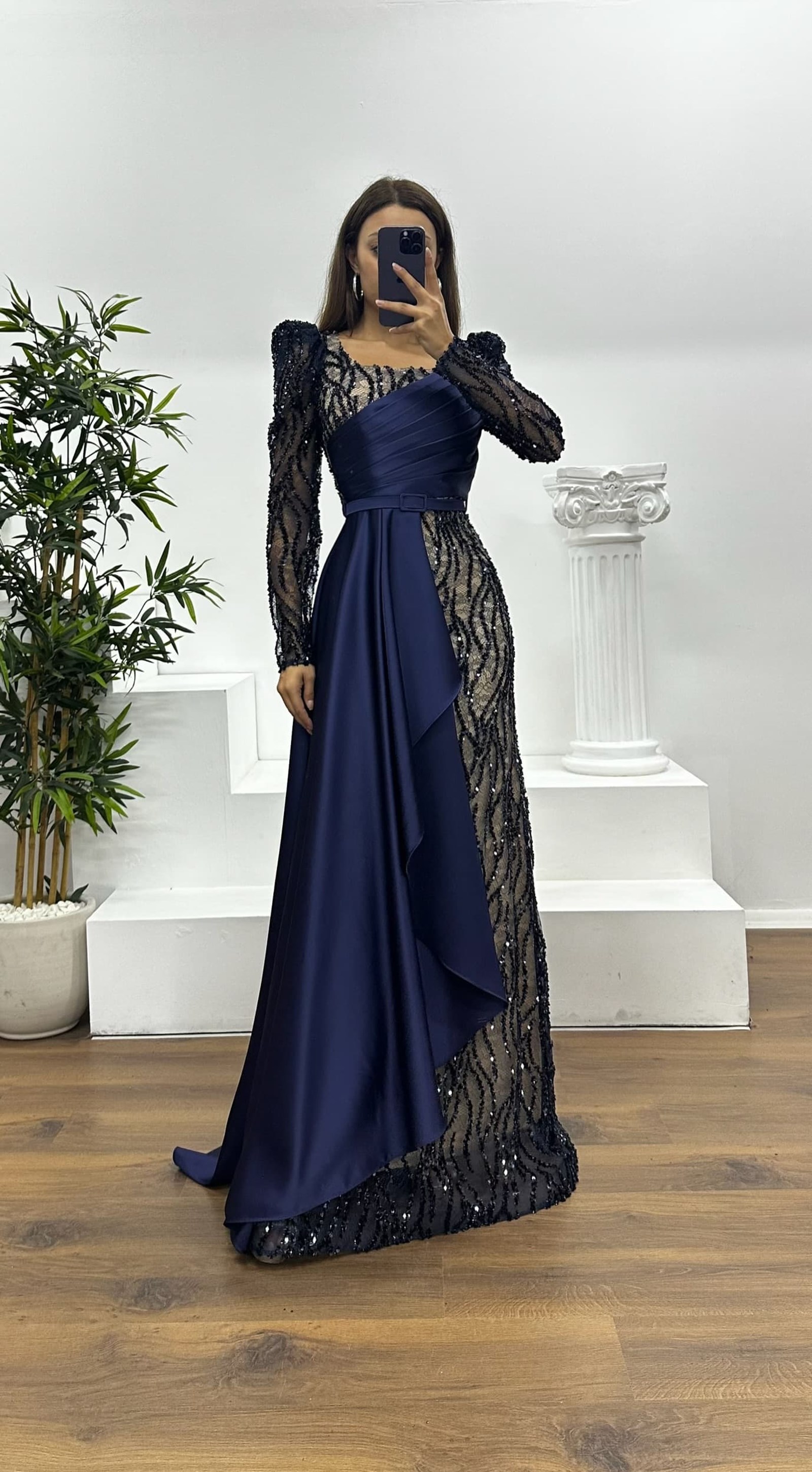 Square Neck Embroidered Evening Dress